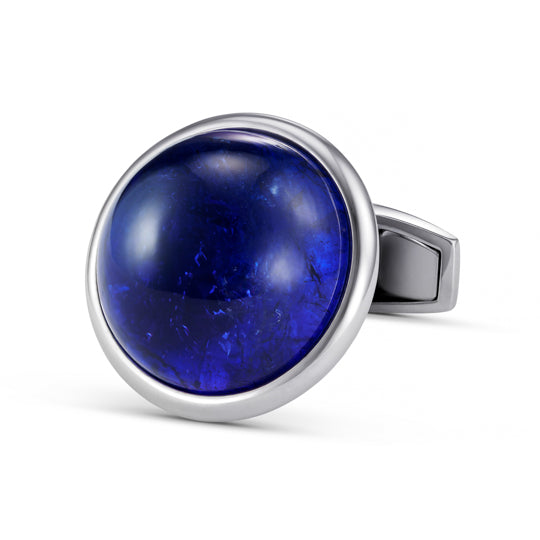 circular Tanzanite cabochon 18ct white gold cufflinks