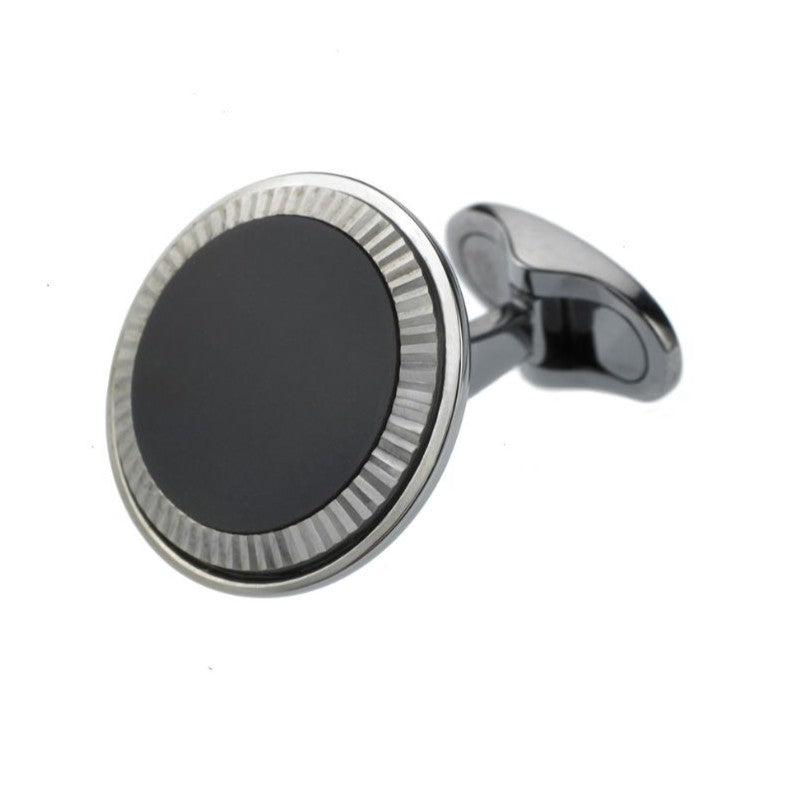 ONYX FLUTED 18ct WHITE GOLD CUFFLINKS