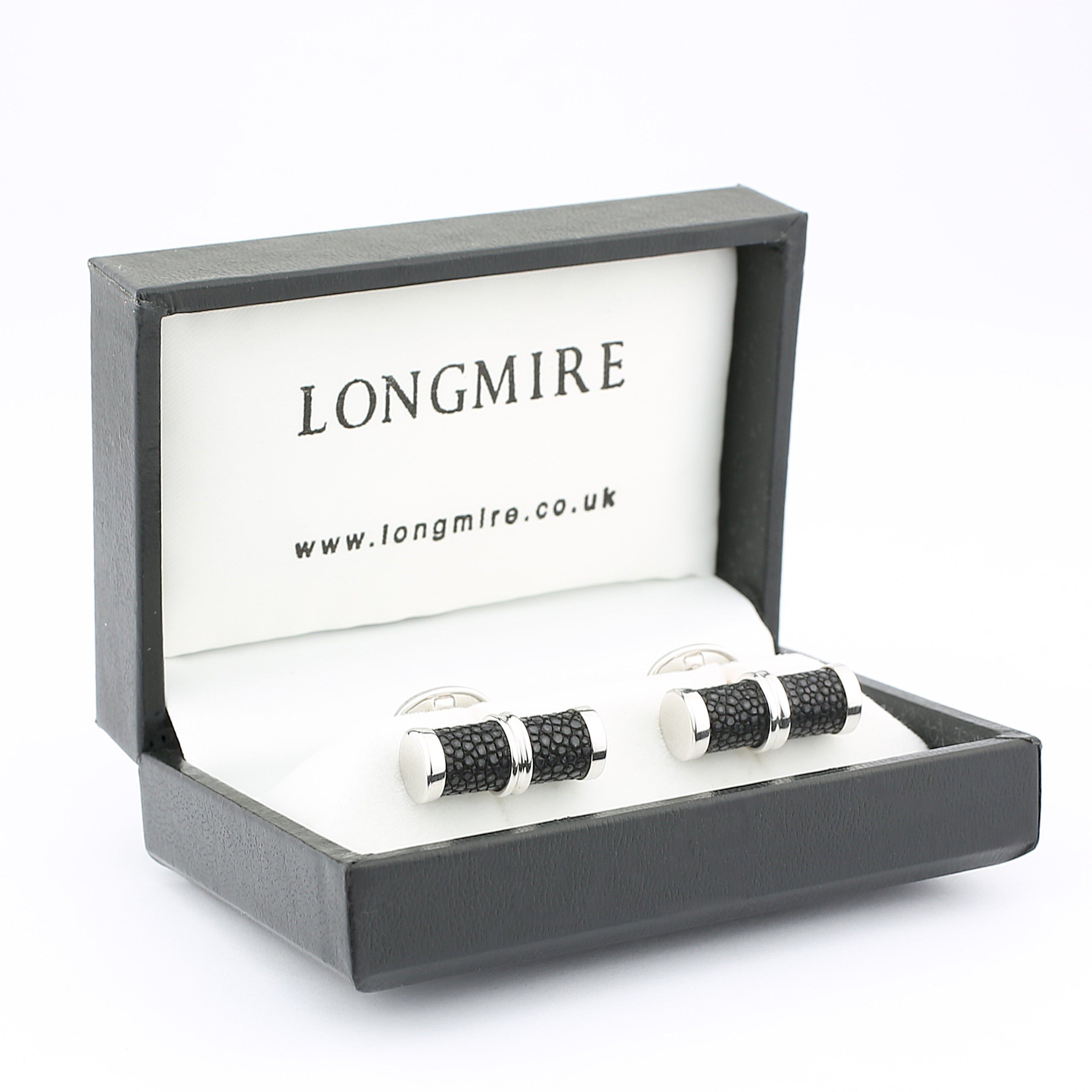 black stingray baton 18ct white gold cufflinks- boxed