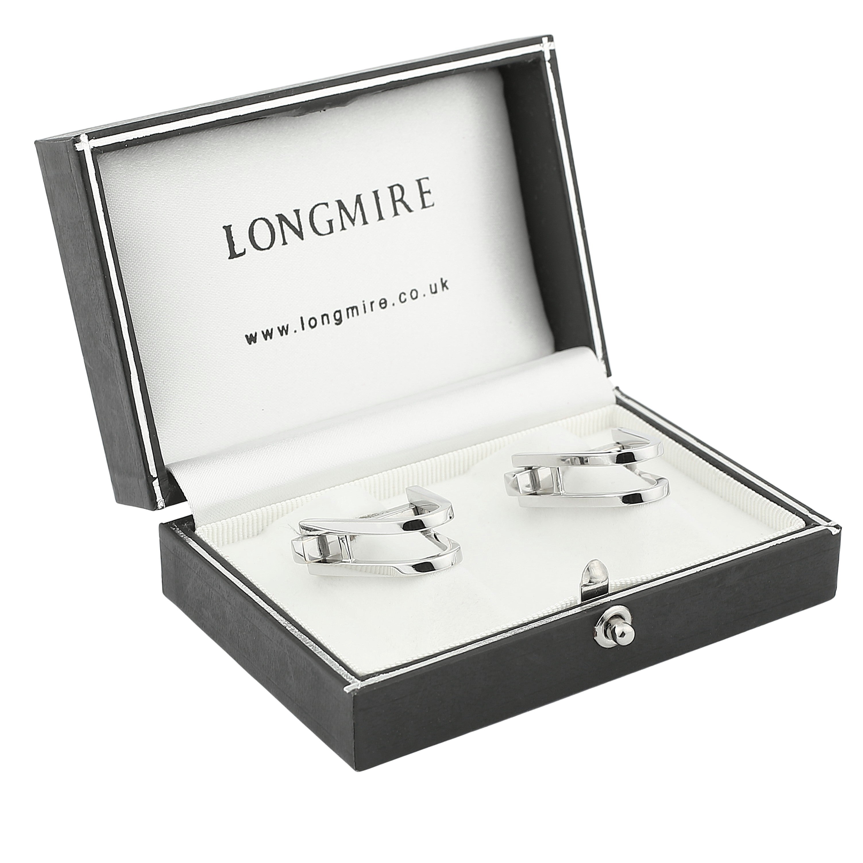 DOUBLE STIRRUP 18ct WHITE GOLD CUFFLINKS - boxed