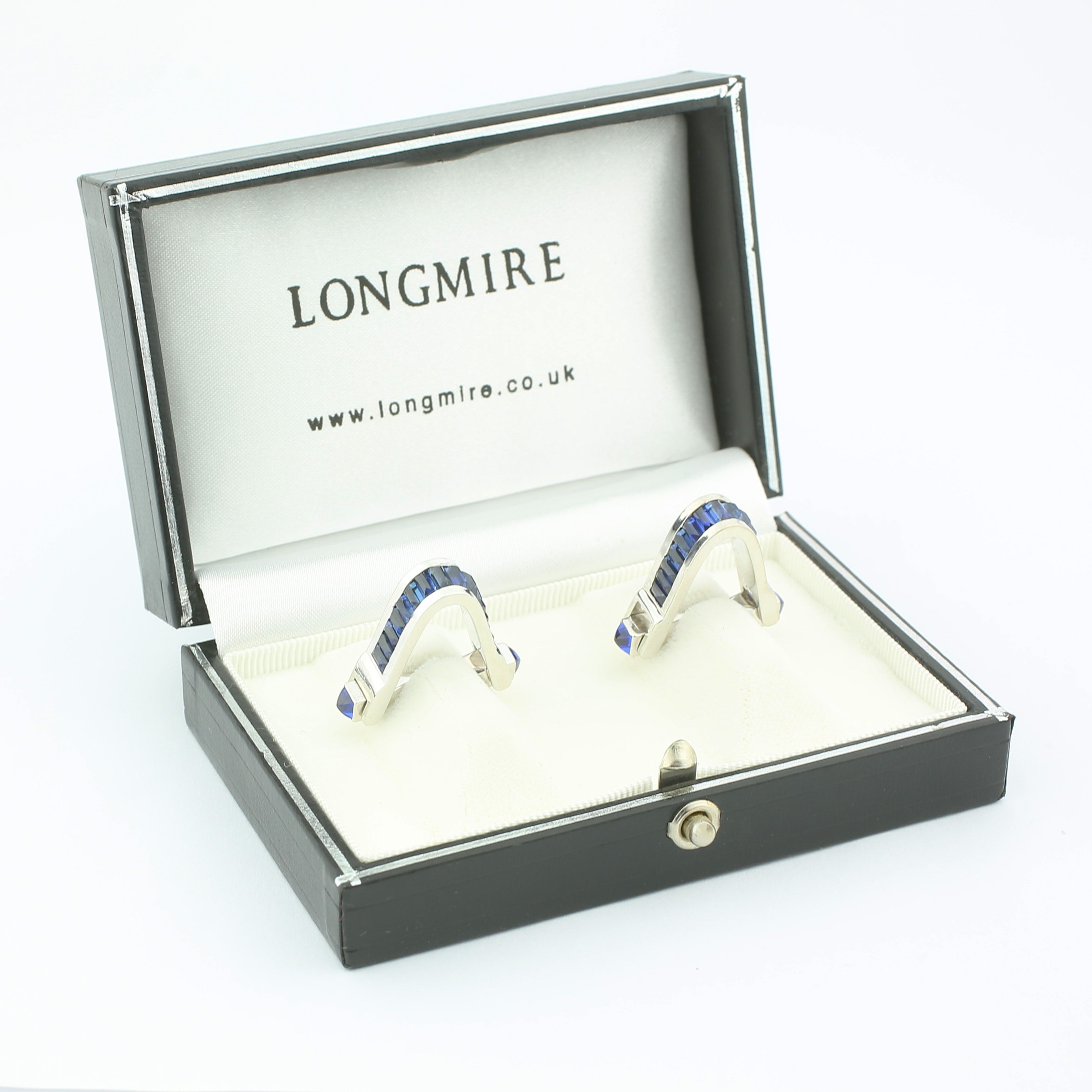 stirrup sapphire 18ct white gold cufflinks - boxed