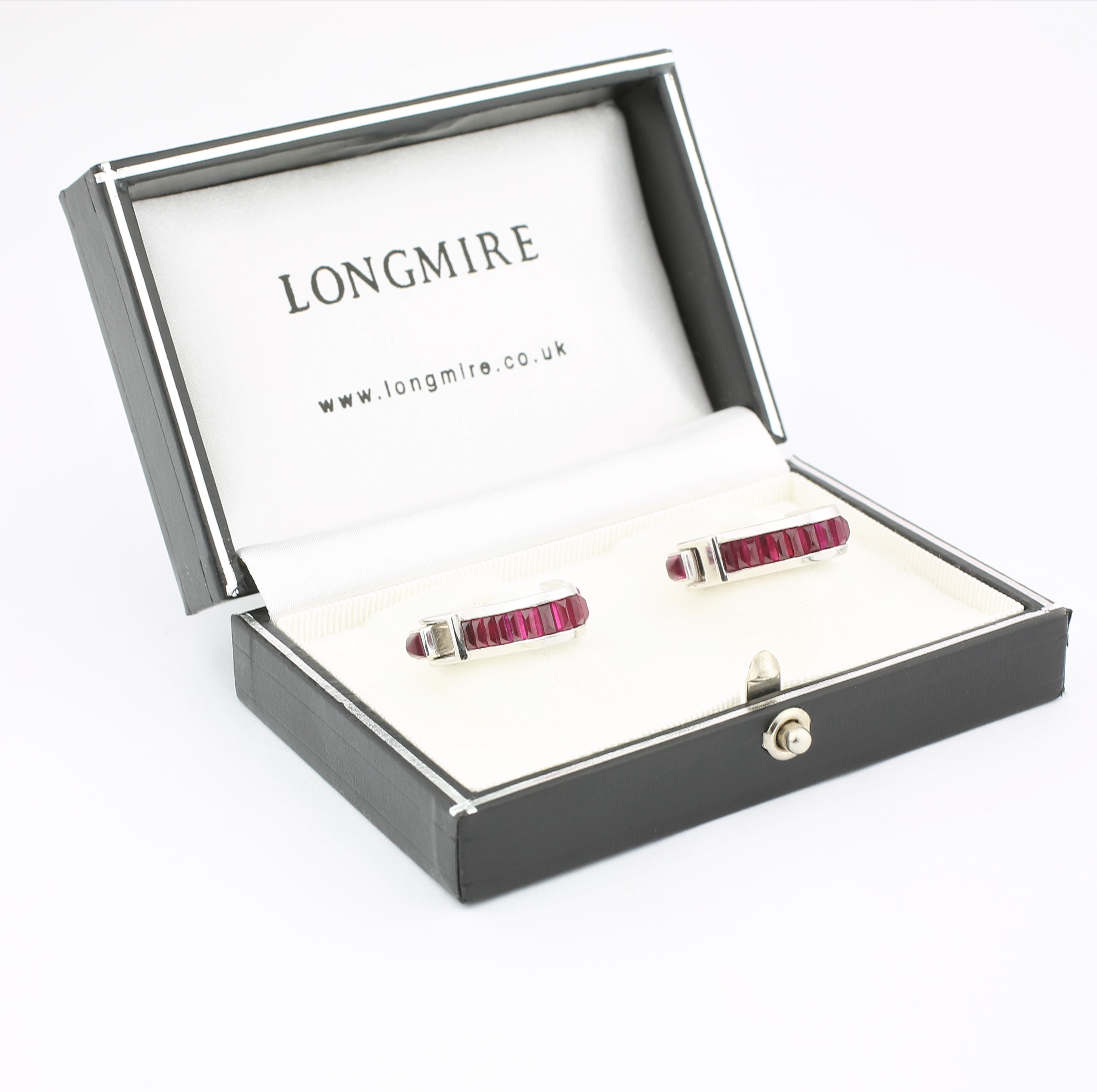 STIRRUP RUBY 18ct WHITE GOLD CUFFLINKS - boxed