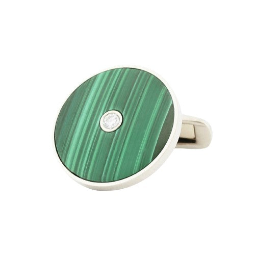circular matt malachite & diamond 18ct white gold cufflinks - main