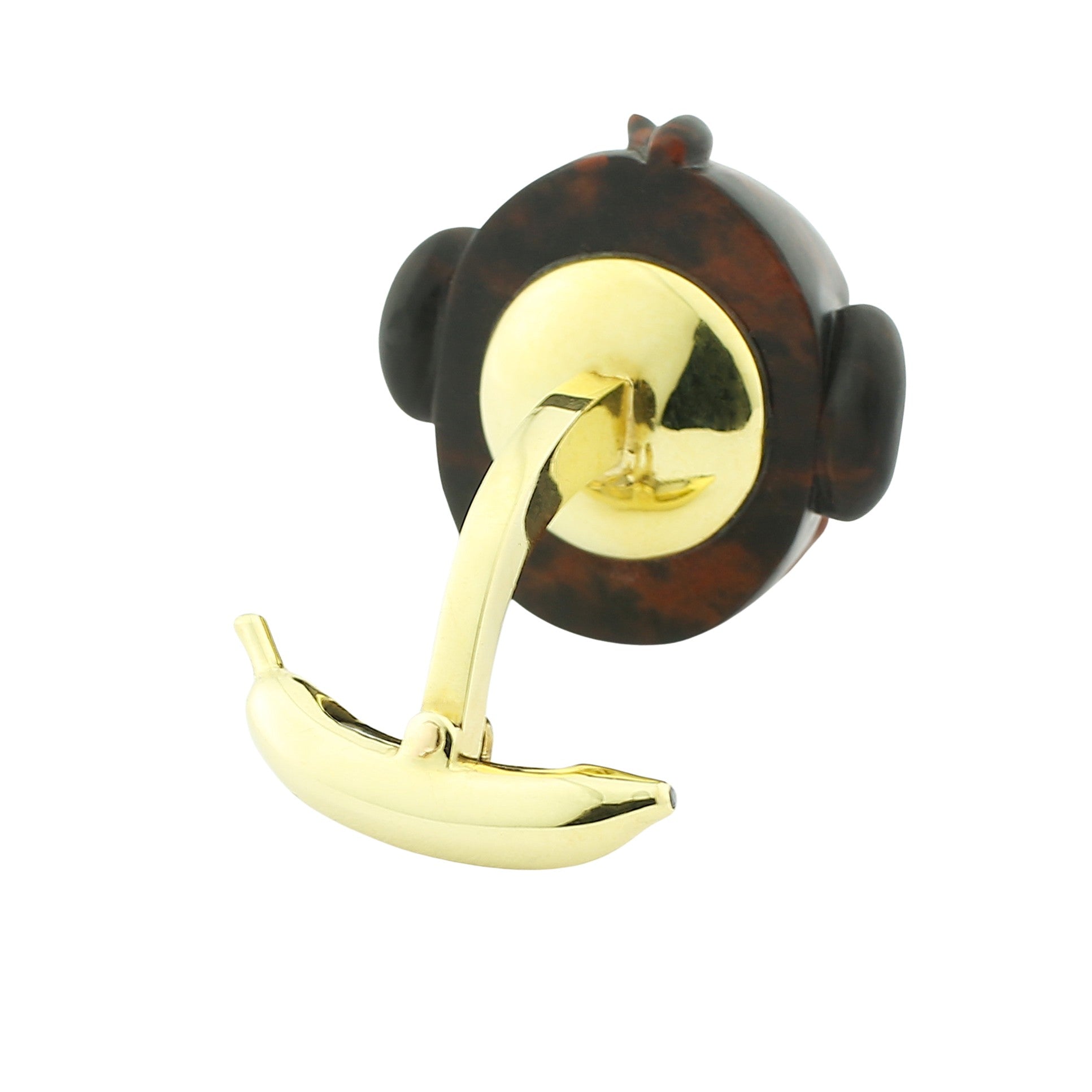 CHIMP WITH ROCK CRYSTAL AND MOTHER OF PEARL EYES 14ct GOLD CUFFLINKS - rear