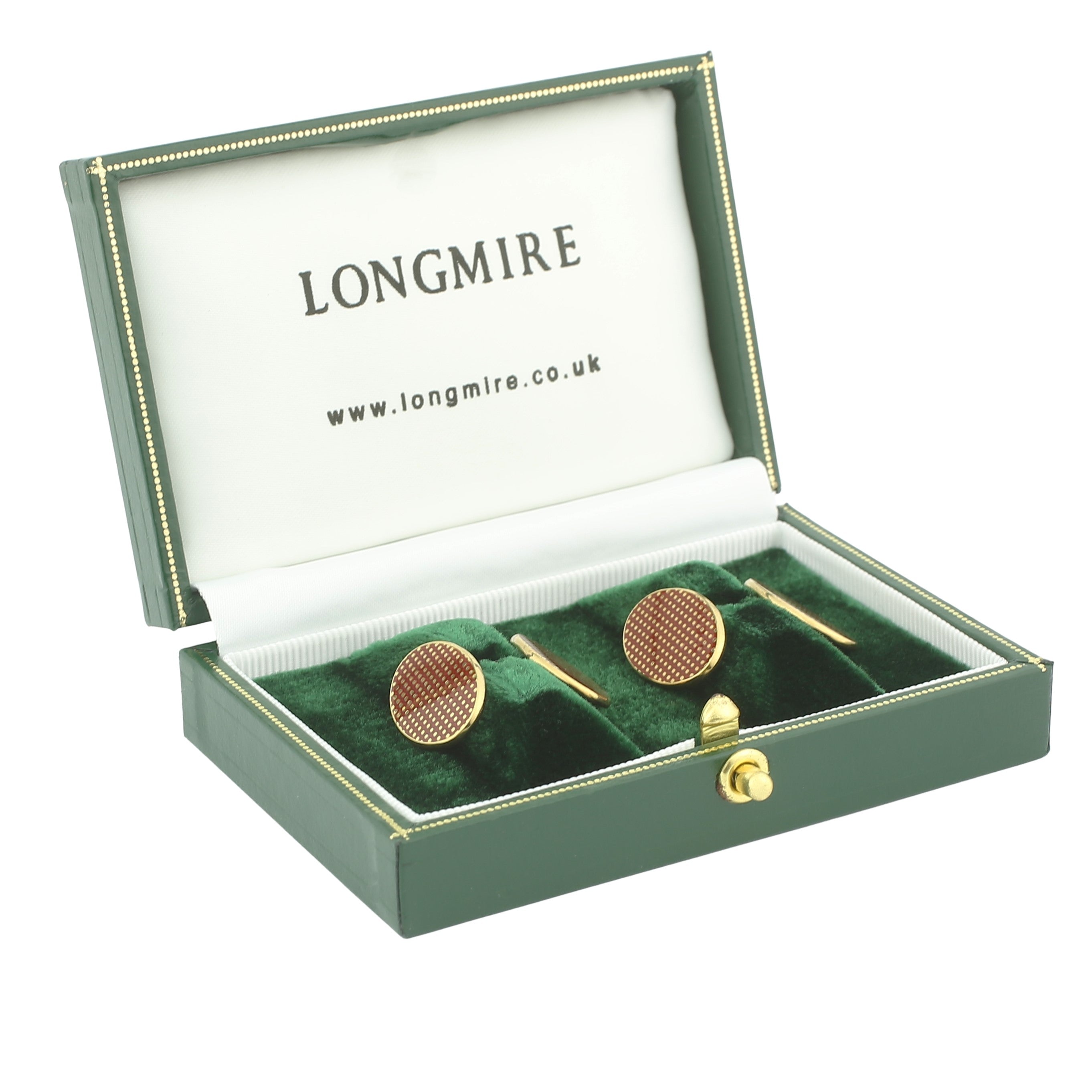 graph red enamel 9ct yellow gold cufflinks - boxed