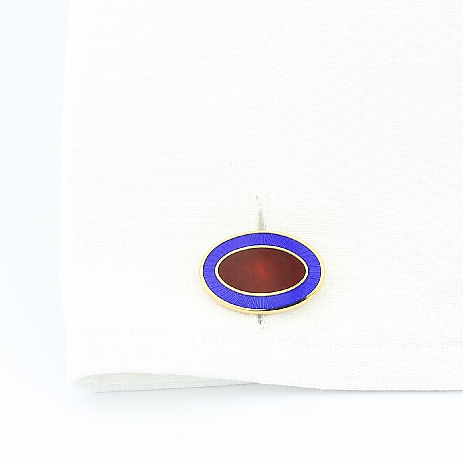 double oval blue/red enamel 9ct yellow gold cufflinks - cuff