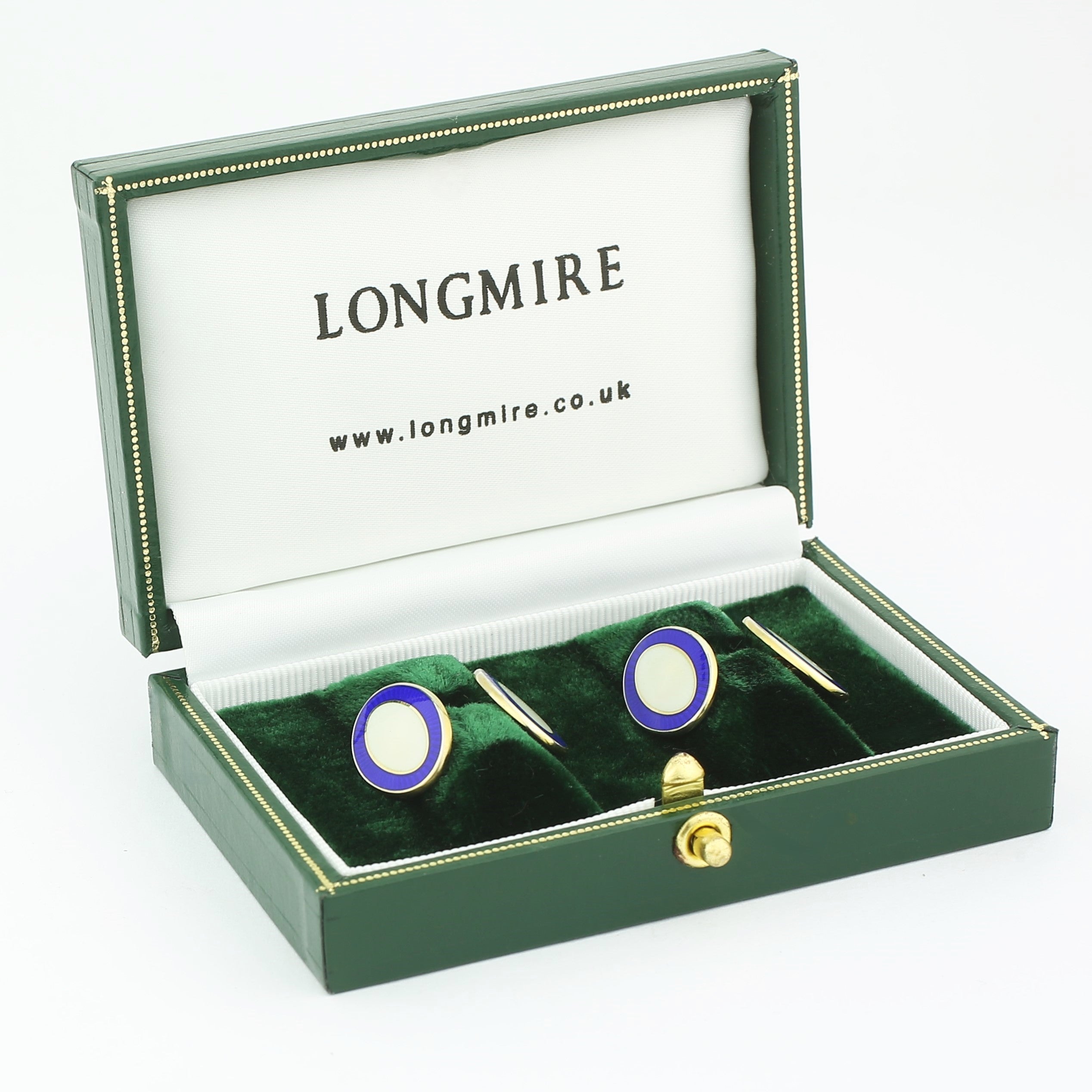 double oval blue/cream 9ct yellow gold cufflinks - boxed