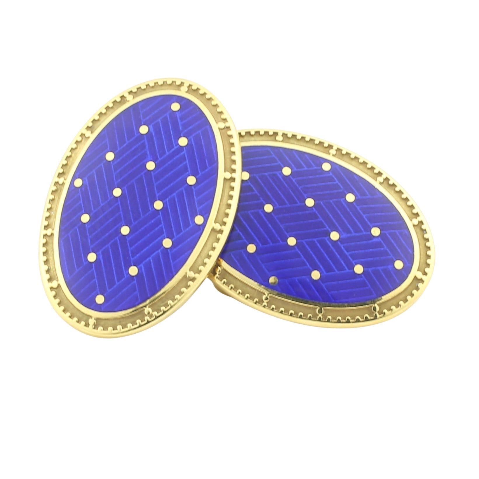 basket weave dress set gold/blue enamel 9ct yellow gold - cufflinks