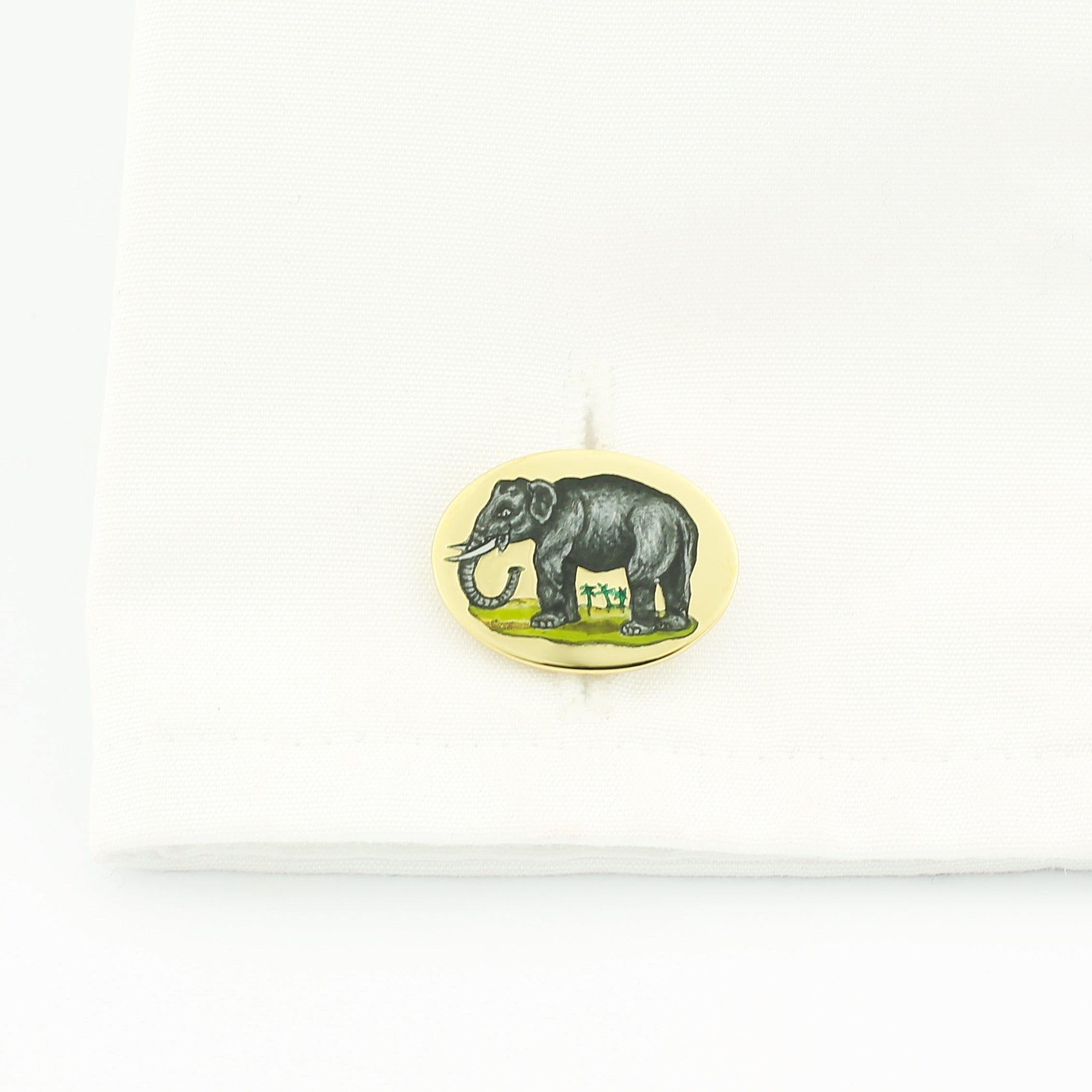 asian elephant 9ct yellow gold cufflinks - cuff