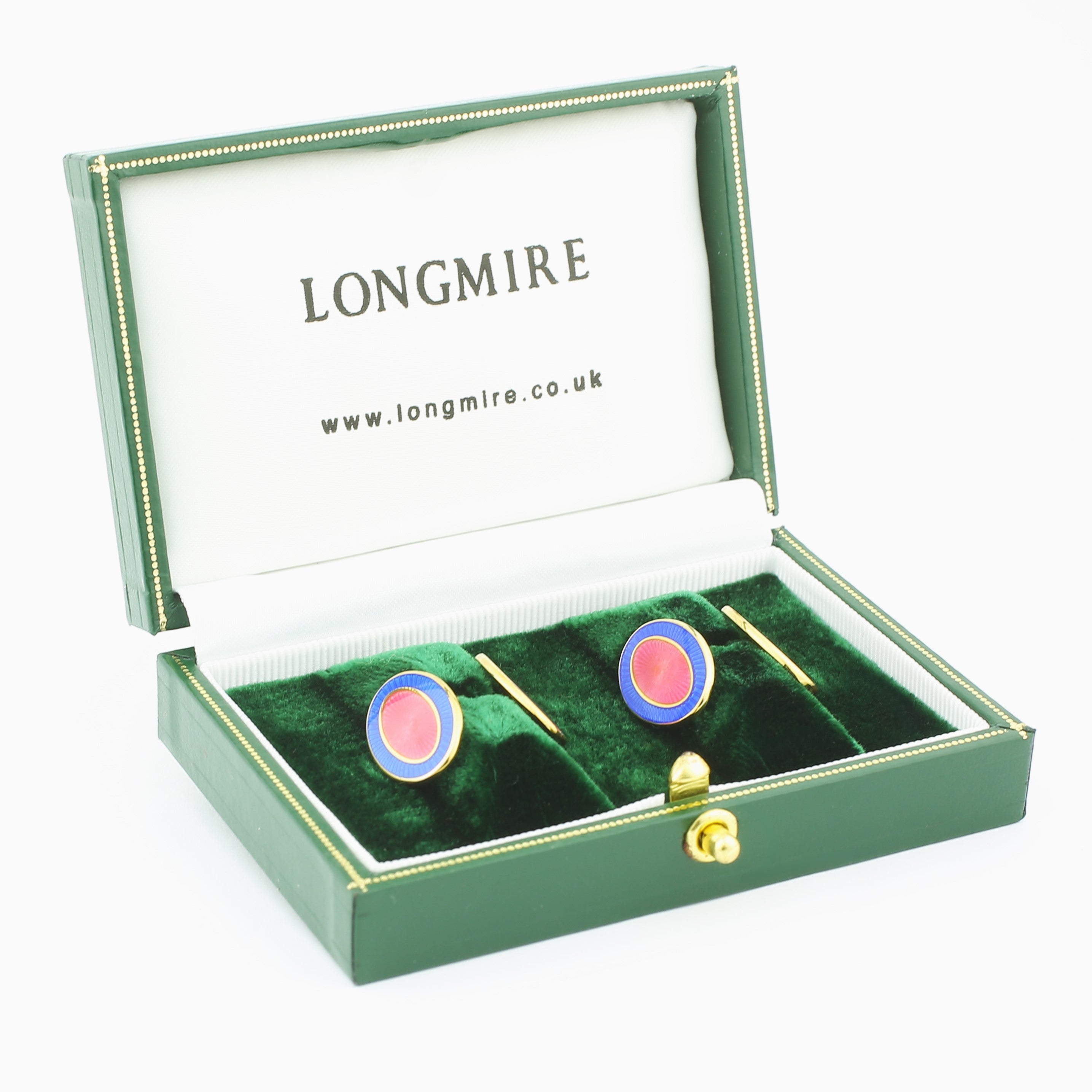 double oval blue/pink 9ct yellow gold cufflinks - boxed