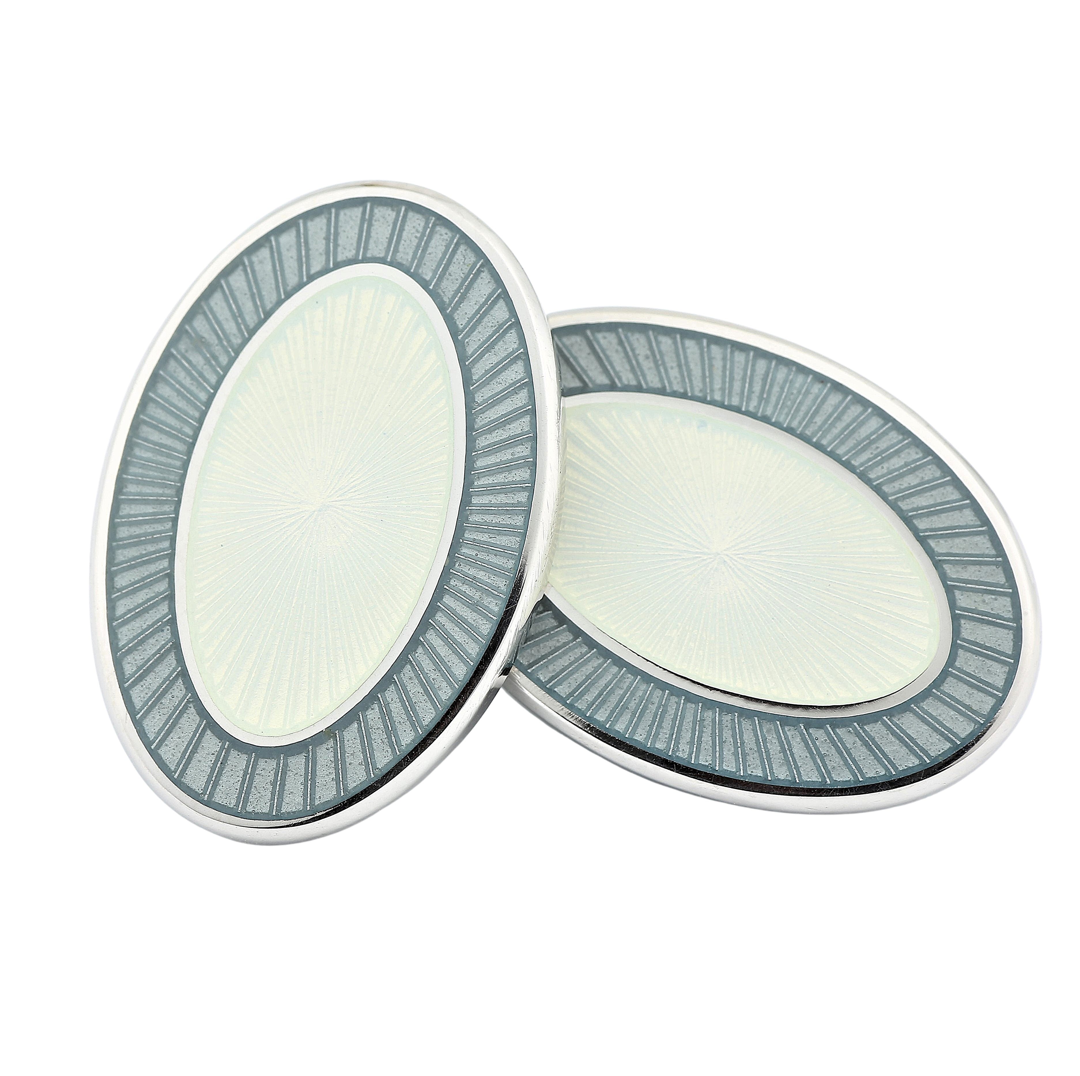 DOUBLE OVAL GREY/WHITE ENAMEL sterling silver CUFFLINKS - main
