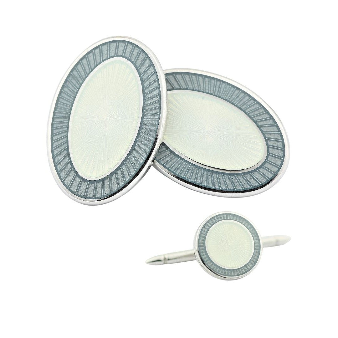 DOUBLE OVAL GREY/WHITE ENAMEL sterling silver dress set - main