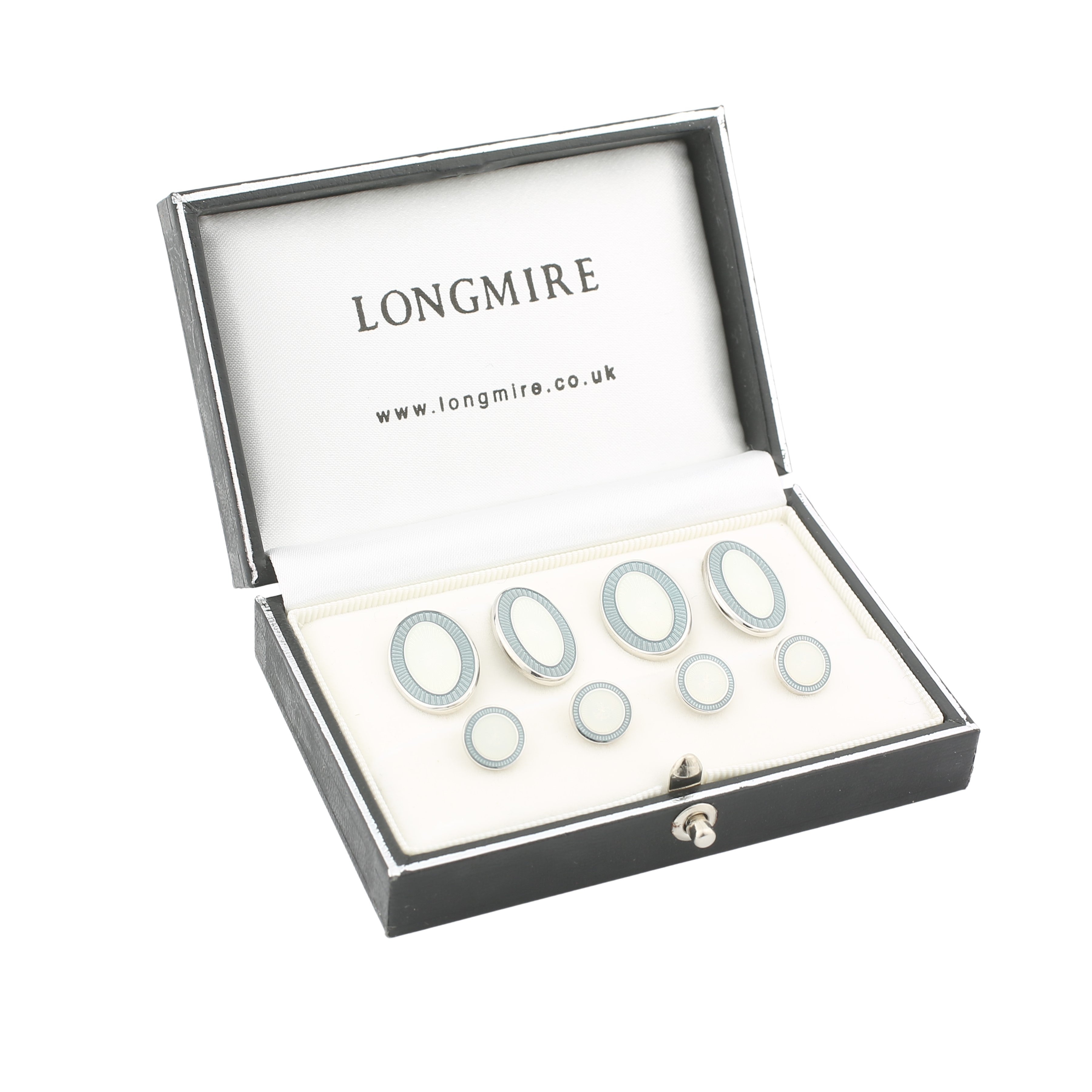 DOUBLE OVAL DRESS SET GREY/WHITE ENAMEL - boxed