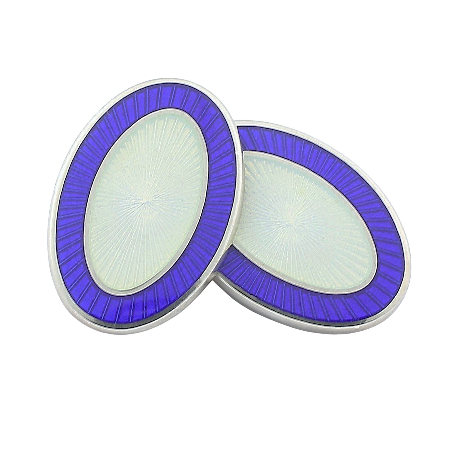 DOUBLE OVAL BLUE/WHITE ENAMEL sterling silver CUFFLINKS - main