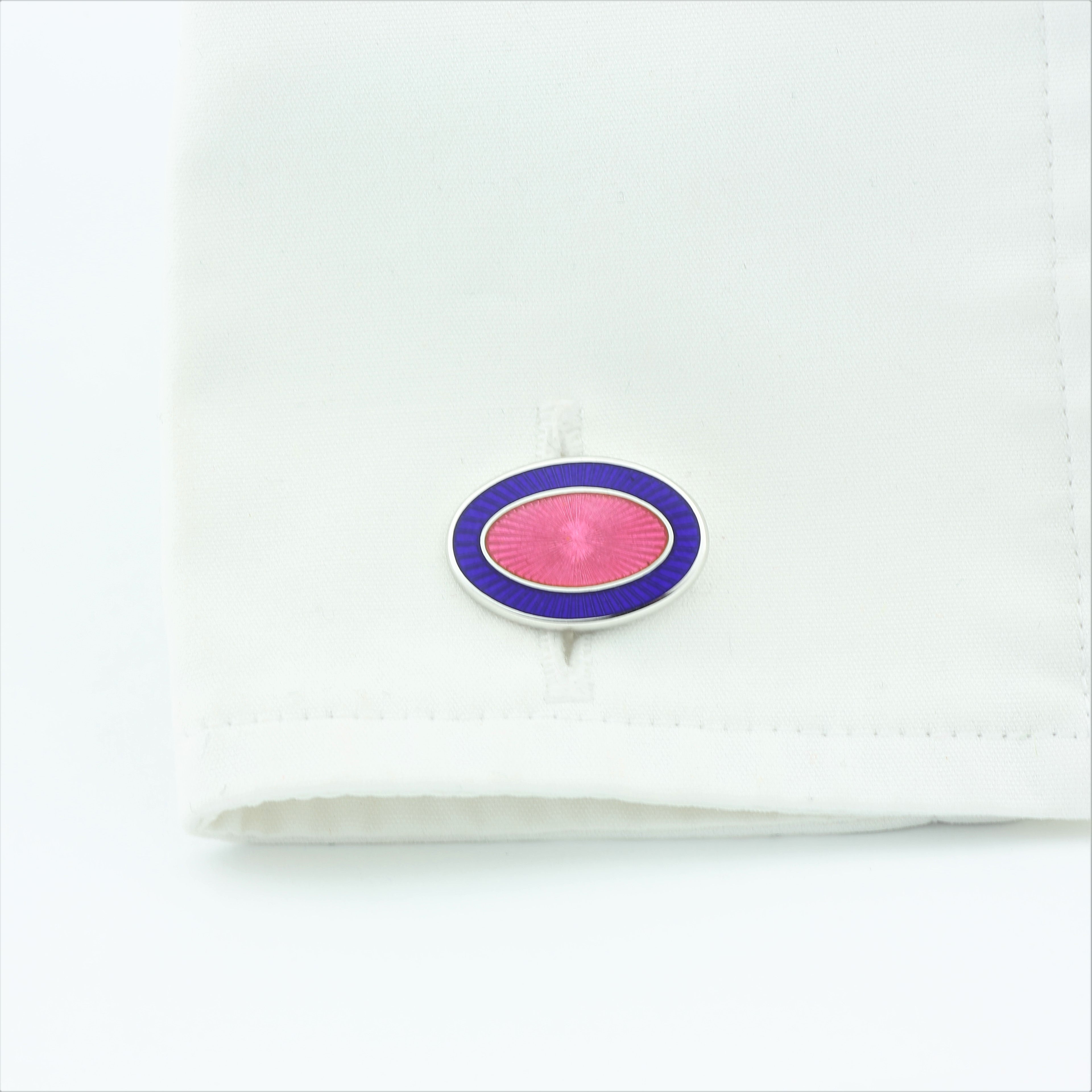 DOUBLE OVAL BLUE/PINK ENAMEL CUFFLINKS - cuff