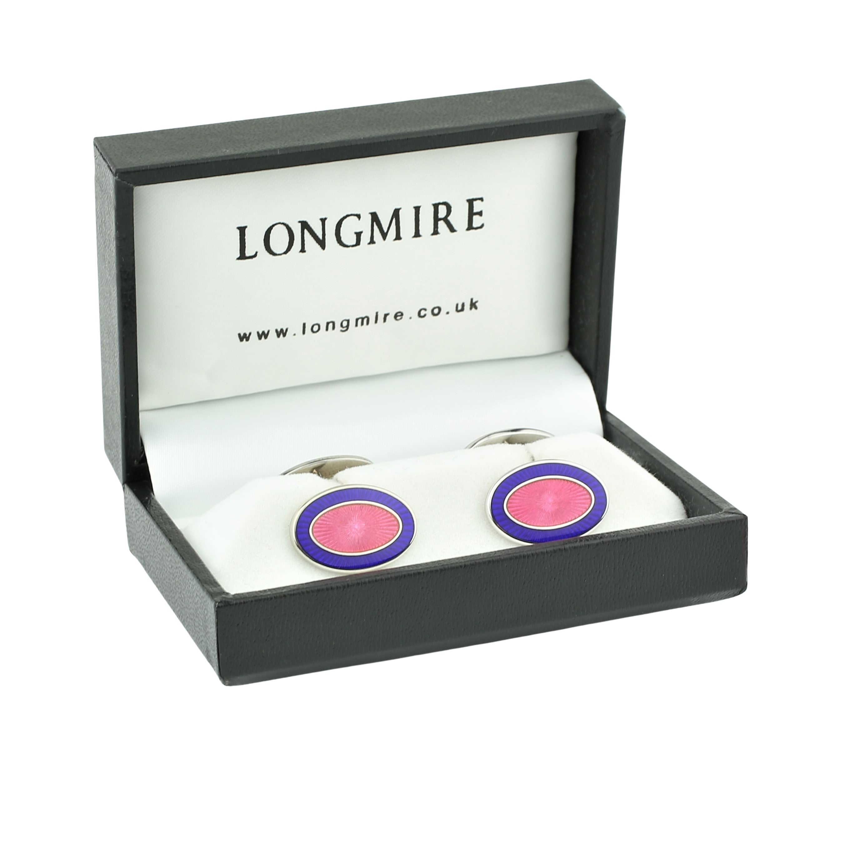 DOUBLE OVAL BLUE/PINK ENAMEL sterling silver CUFFLINKS - boxed