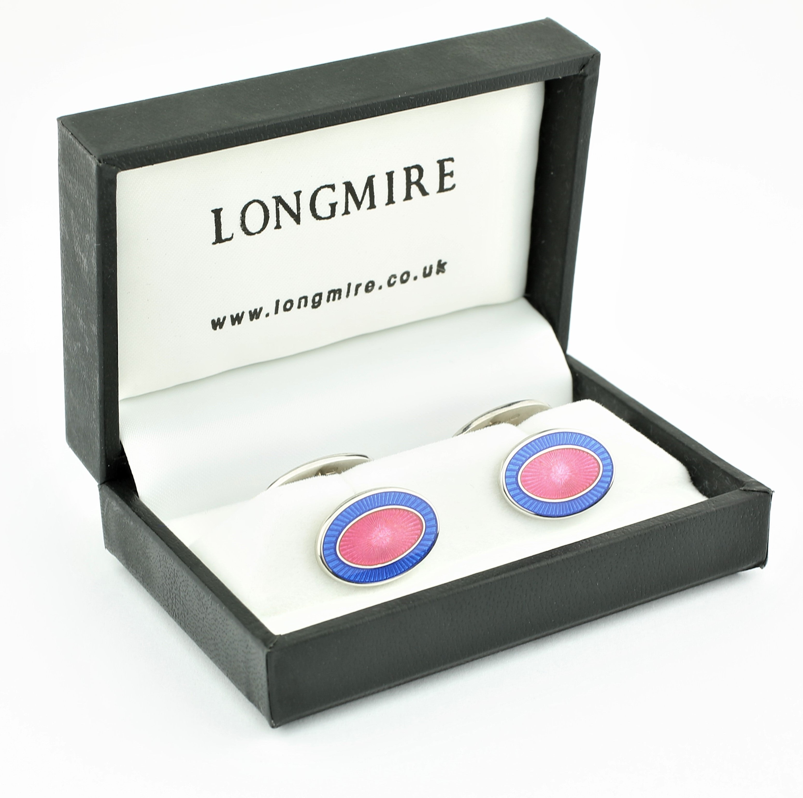 DOUBLE OVAL PALE BLUE/PINK ENAMEL CUFFLINKS - boxed