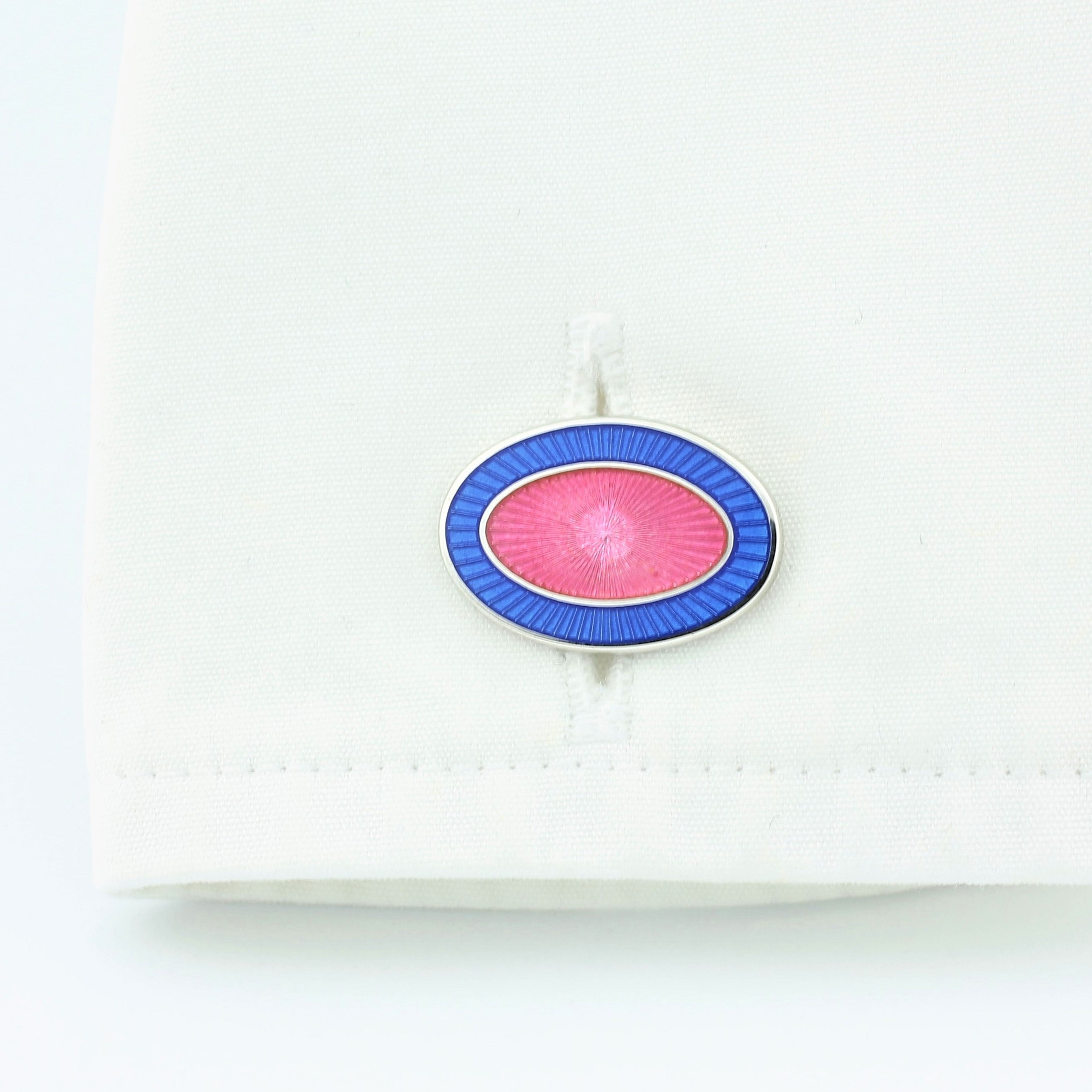 DOUBLE OVAL PALE BLUE/PINK ENAMEL CUFFLINKS - cuff