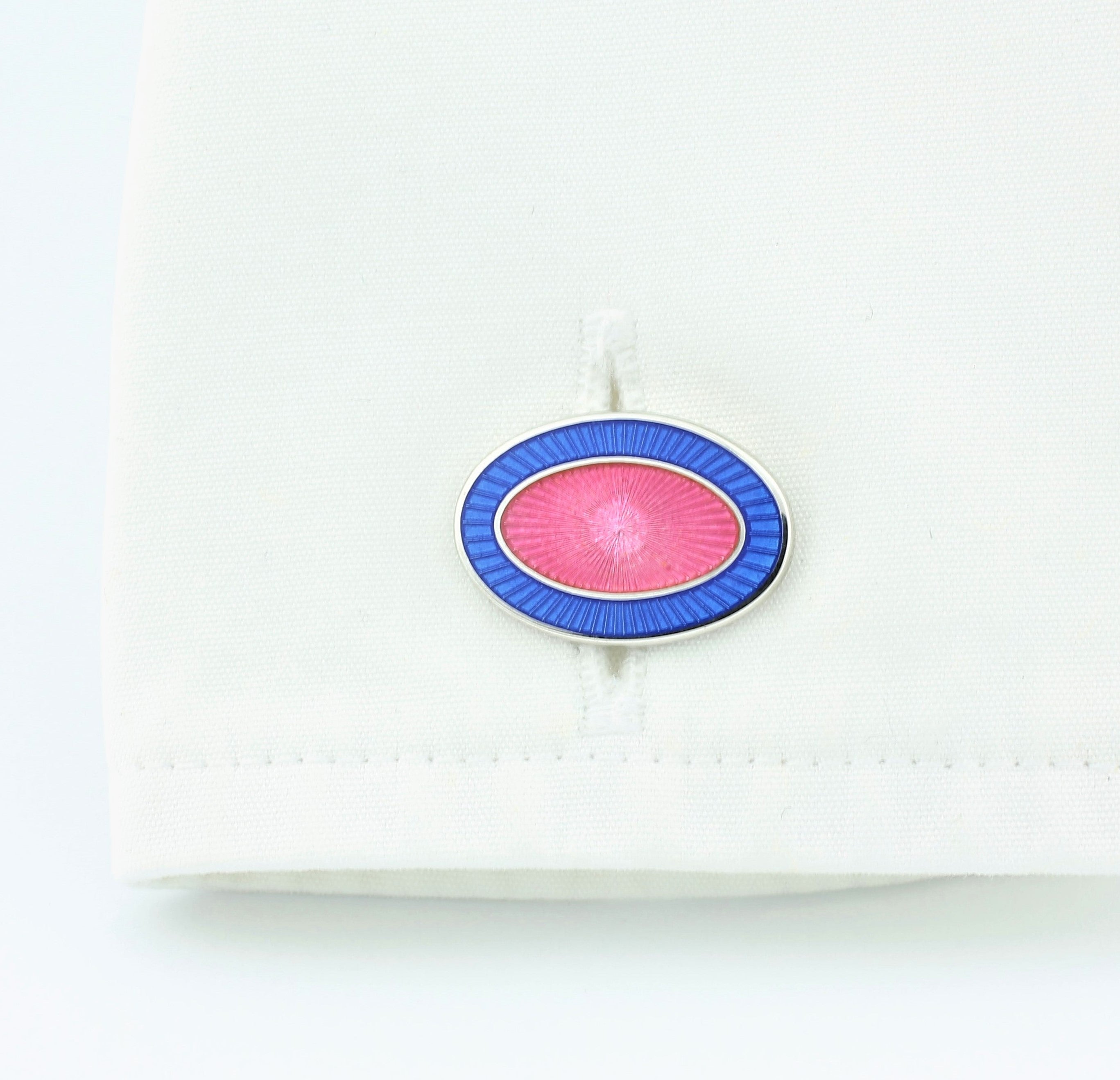 DOUBLE OVAL PALE BLUE/PINK ENAMEL CUFFLINKS - cuff