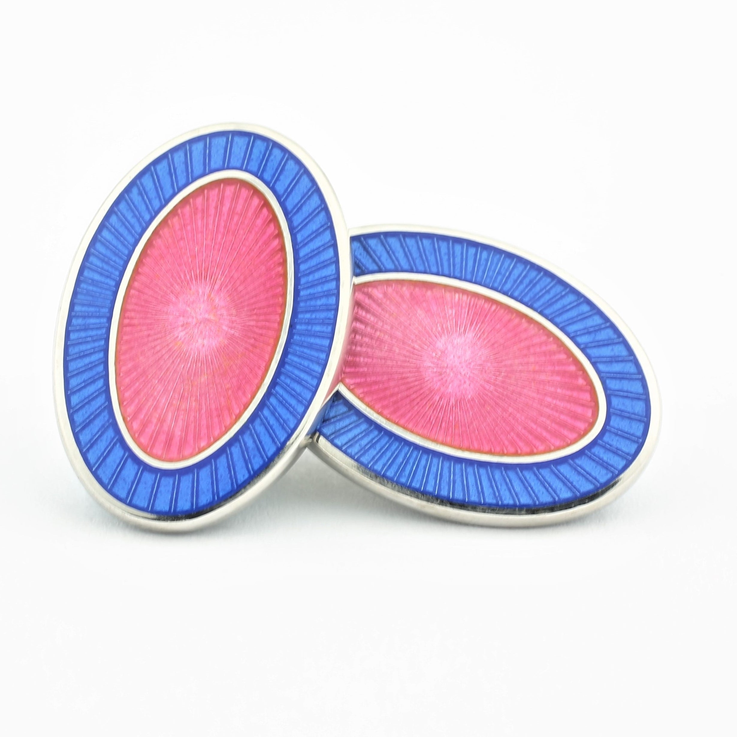 DOUBLE OVAL PALE BLUE/PINK ENAMEL CUFFLINKS