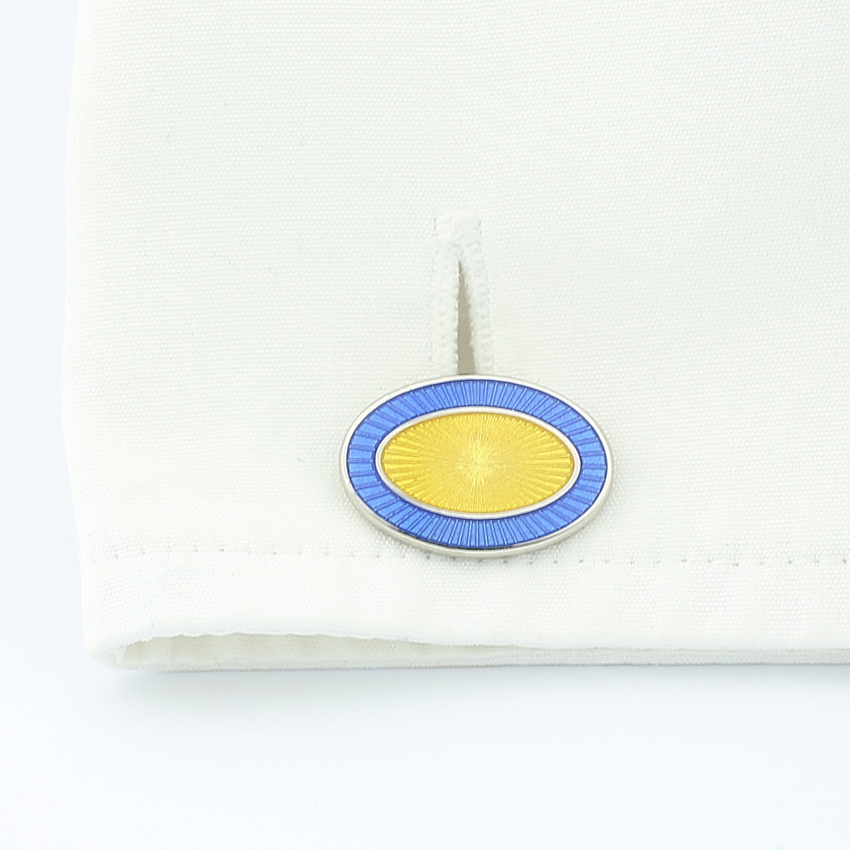 DOUBLE OVAL PALE BLUE / YELLOW enamel sterling silver CUFFLINKS - cuff