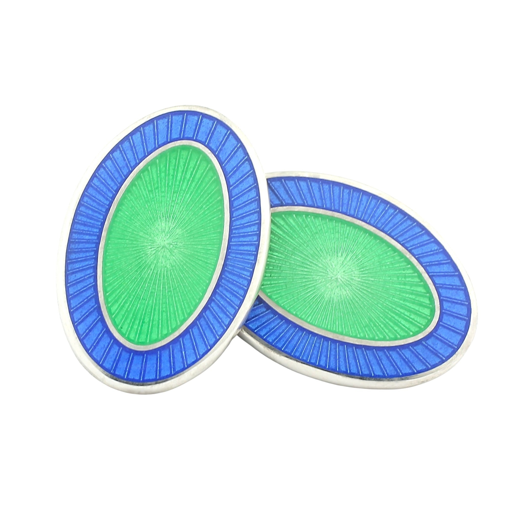 DOUBLE OVAL PALE BLUE/GREEN ENAMEL sterling silver dress set - links