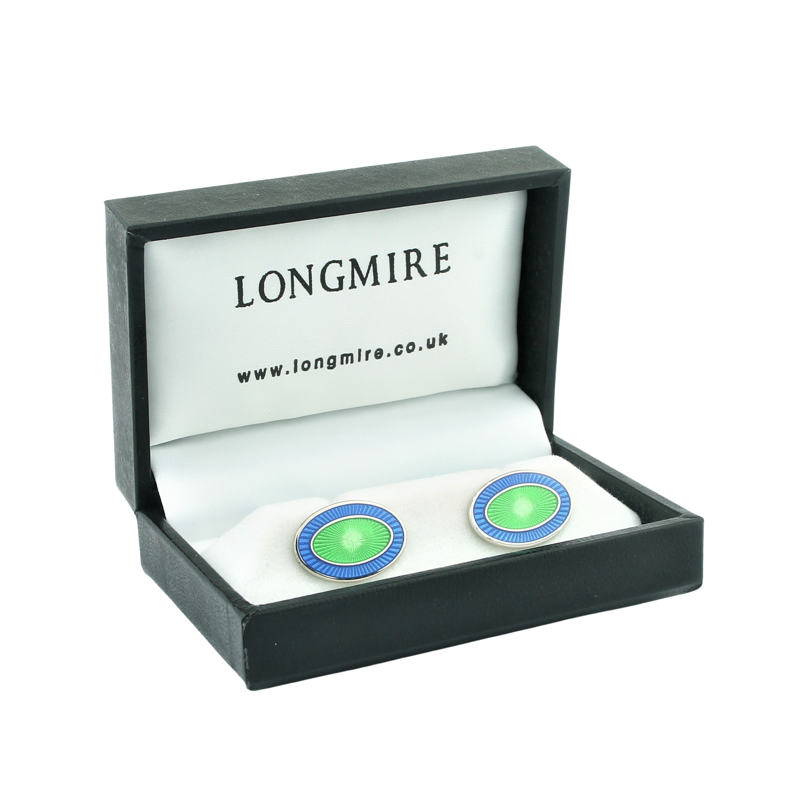 DOUBLE OVAL PALE BLUE/PALE GREEN sterling silver CUFFLINKS - boxed