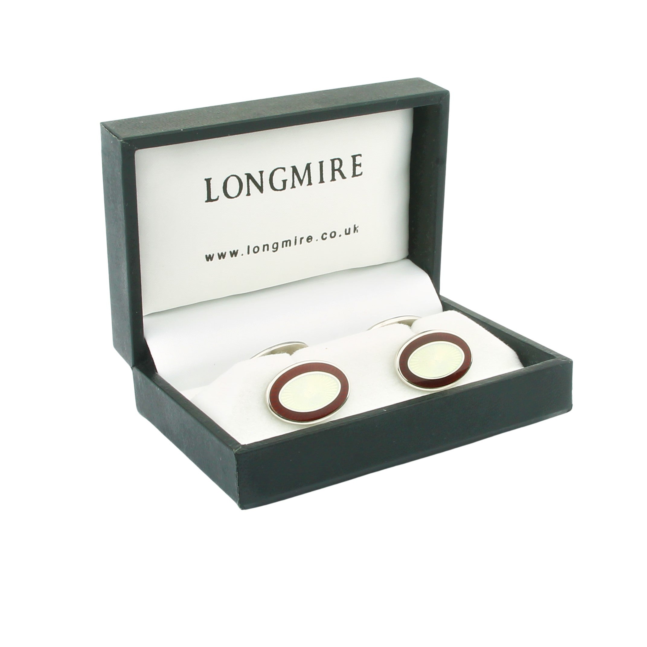 DOUBLE OVAL RED/WHITE ENAMEL sterling silver CUFFLINKS - boxed