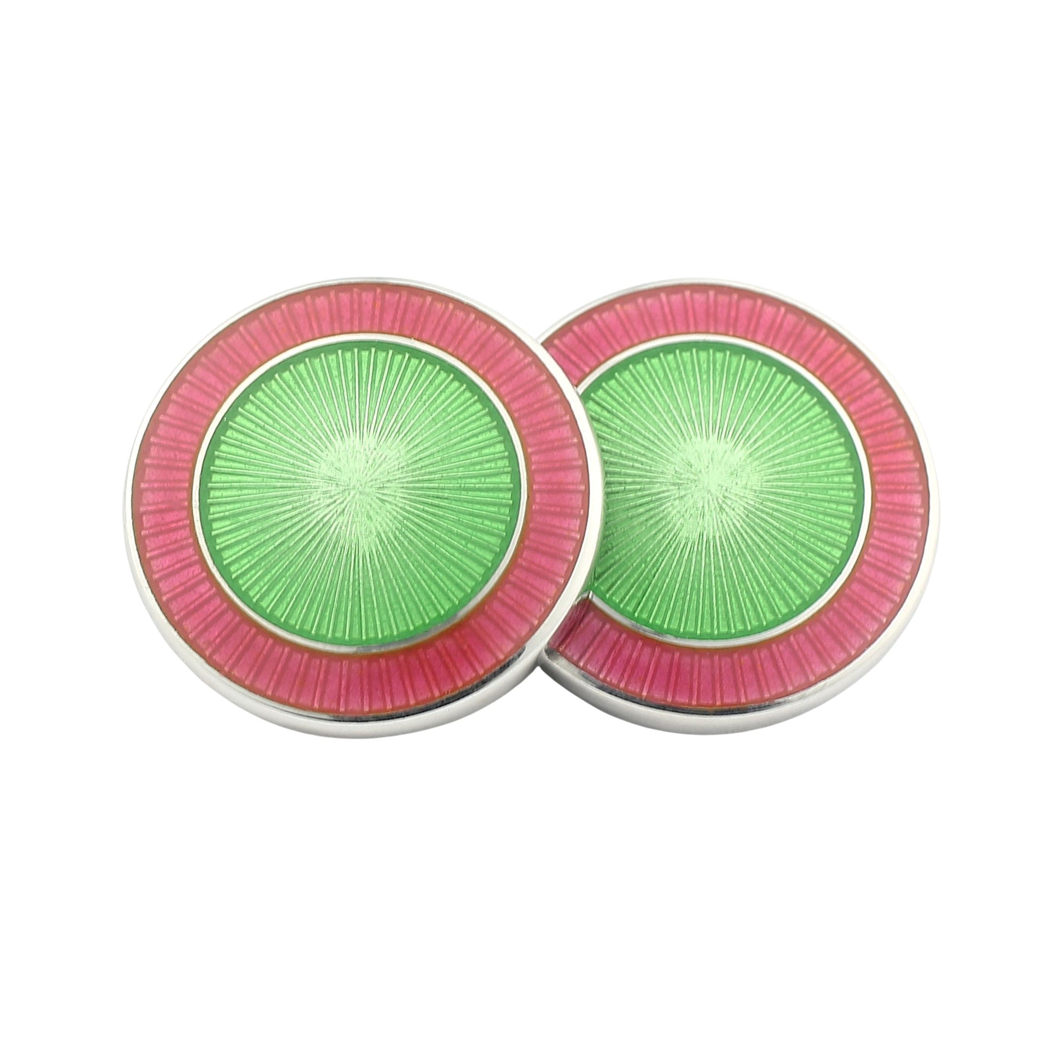 double circle salmon pink/pale green enamel sterling silver cufflinks - main