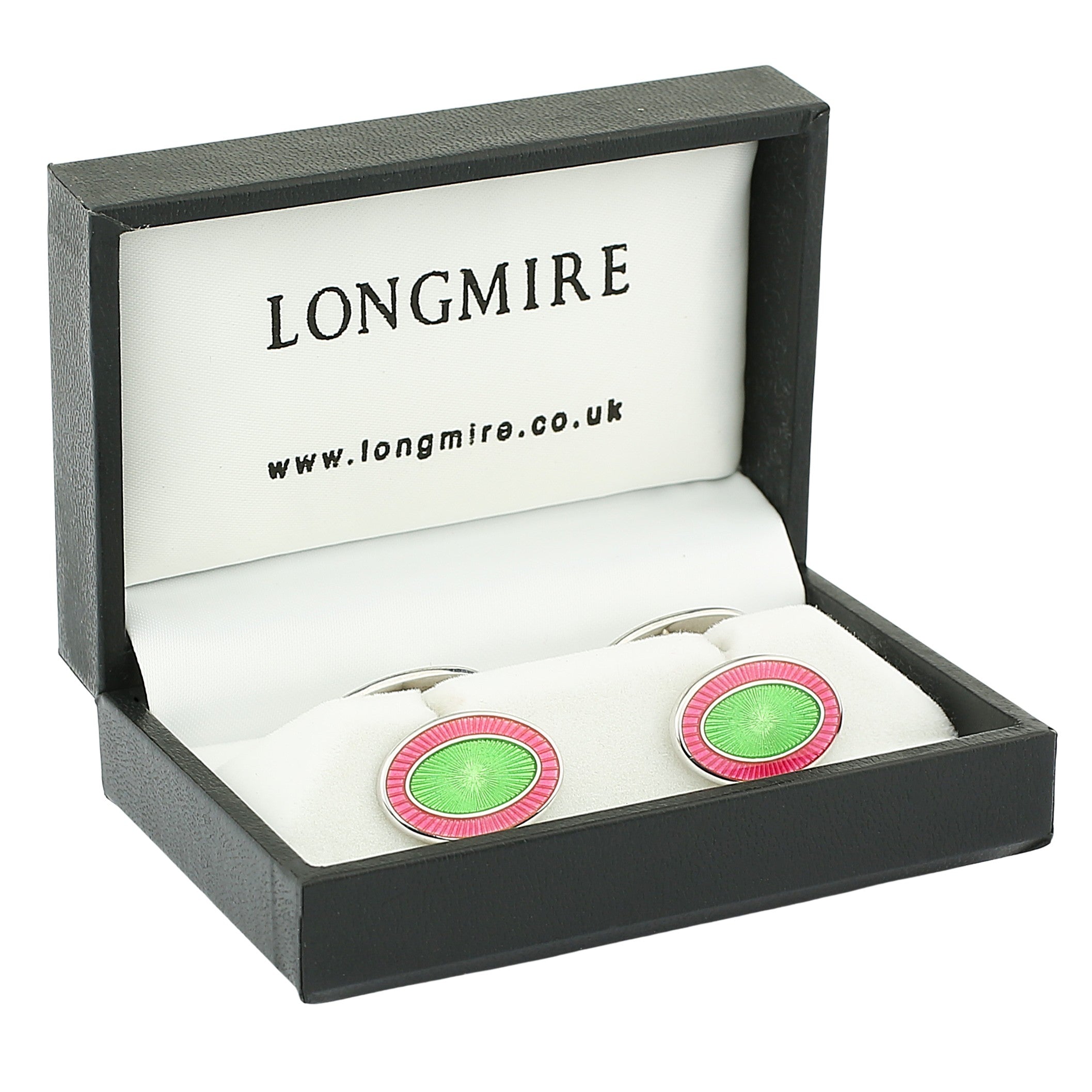 double oval salmon pink/pea green sterling silver cufflinks - boxed