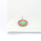 double oval salmon pink/pea green sterling silver cufflinks - cuff