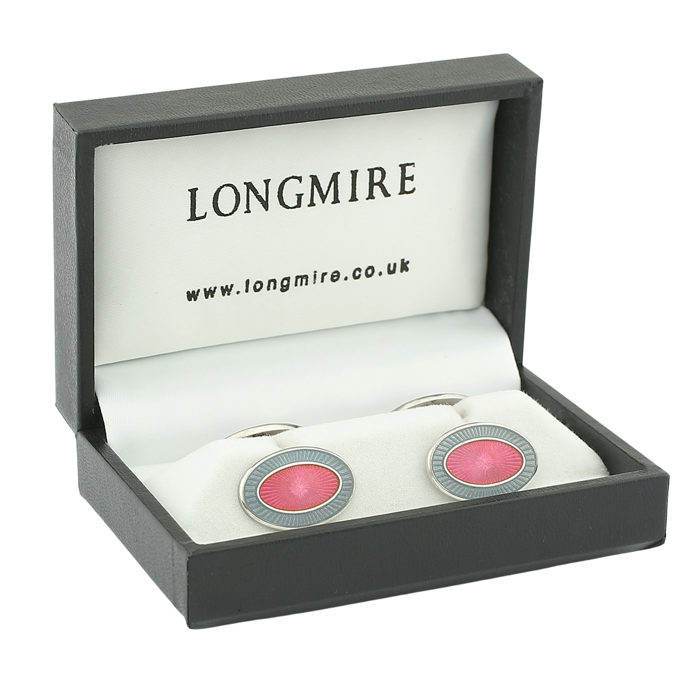 DOUBLE OVAL GREY/PINK ENAMEL sterling silver CUFFLINKS - boxed
