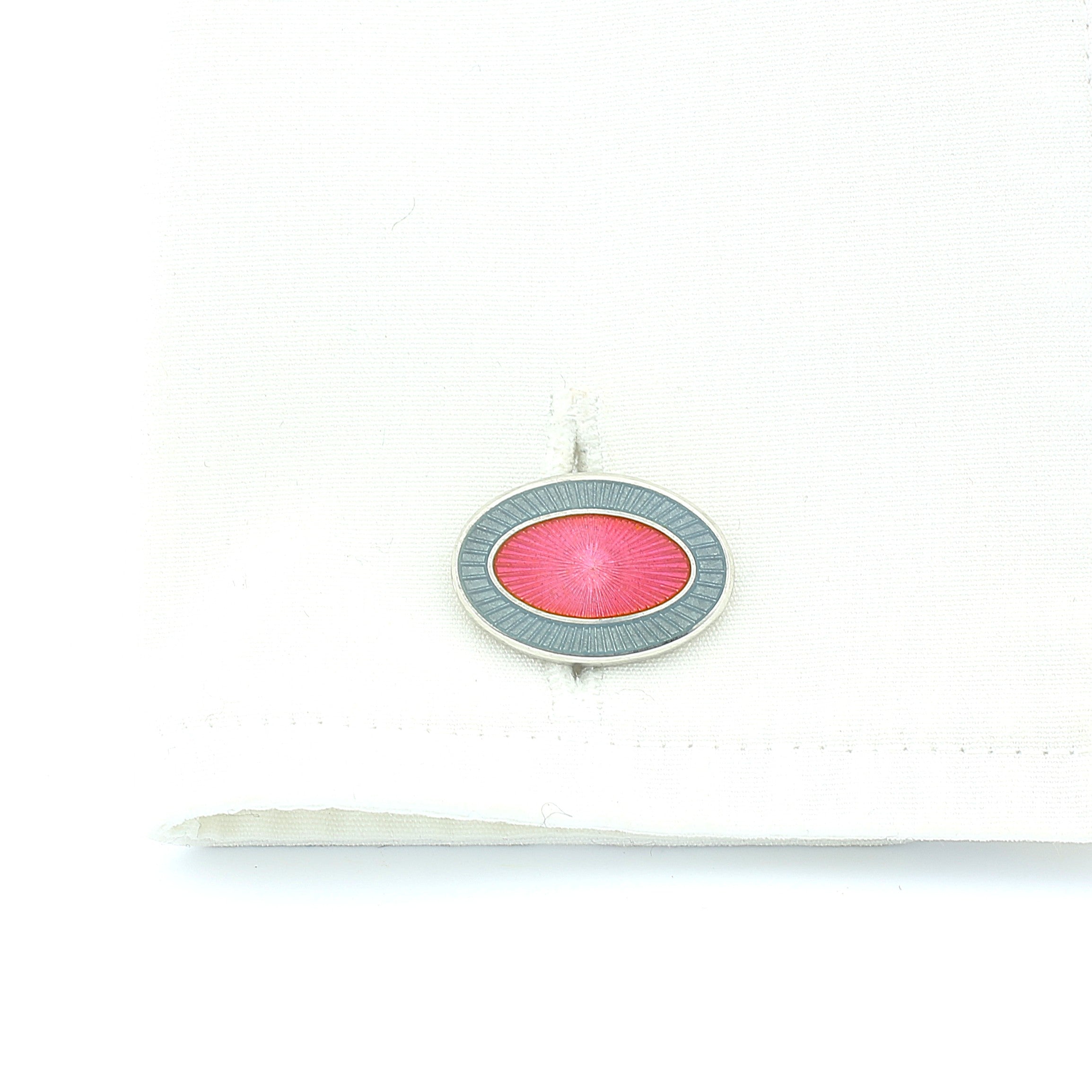 DOUBLE OVAL GREY/PINK ENAMEL sterling silver CUFFLINKS - cuff