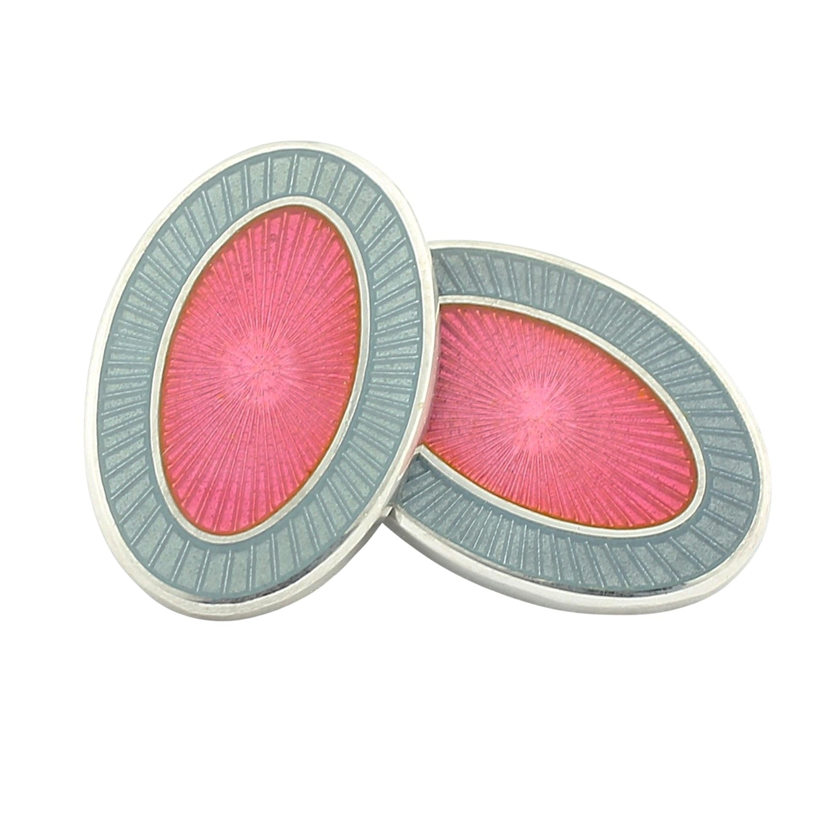 DOUBLE OVAL GREY/PINK ENAMEL sterling silver CUFFLINKS - main