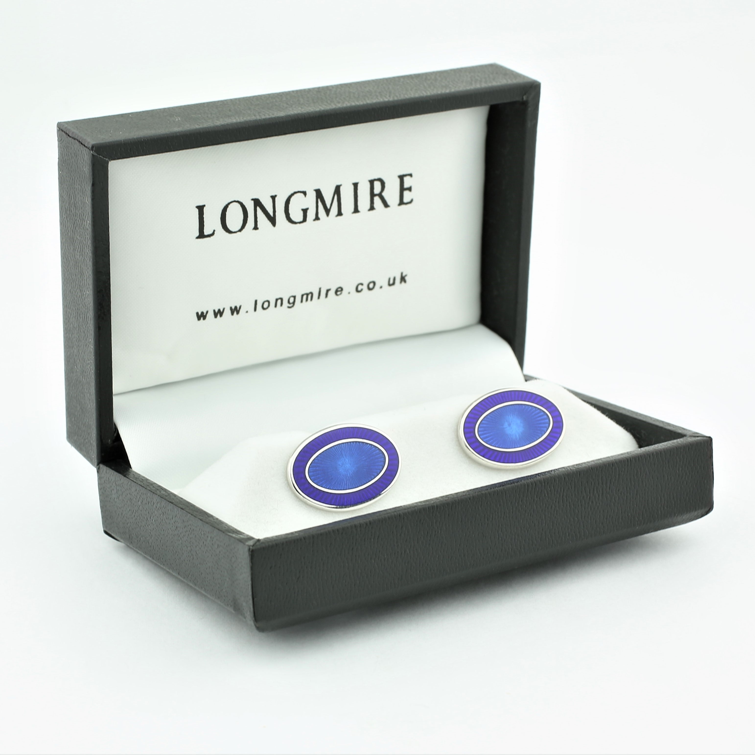 double oval blue/blue enamel t-bar cufflinks - boxed 