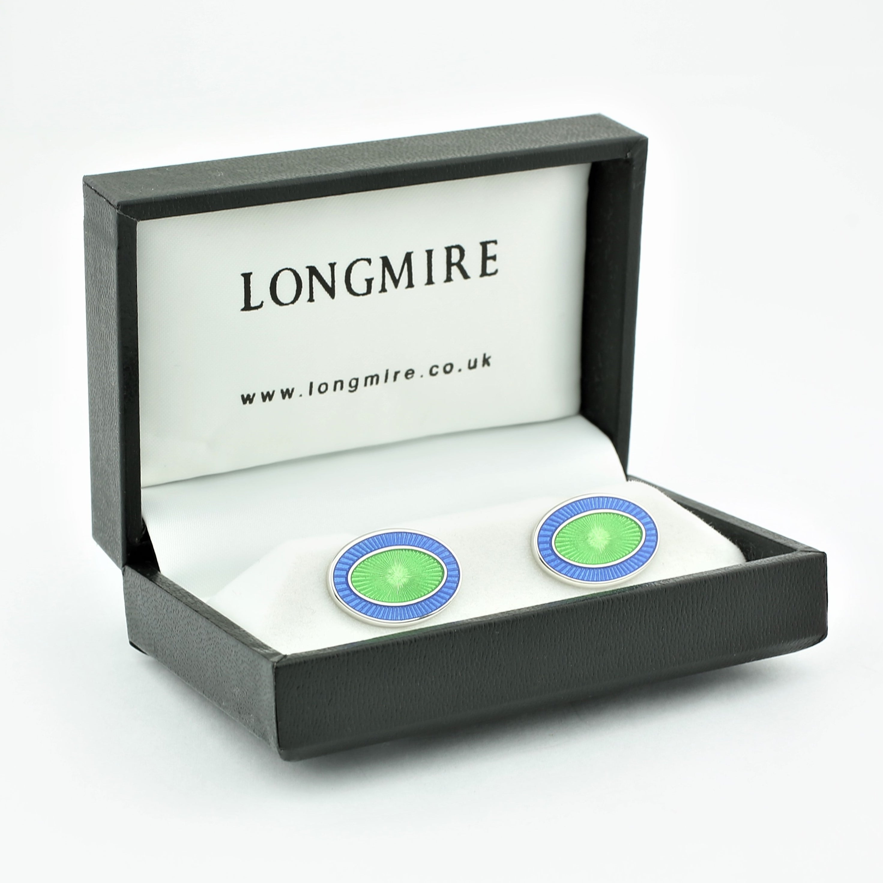 double oval pale blue/pale green enamel sterling silver t-bar cufflinks - boxed