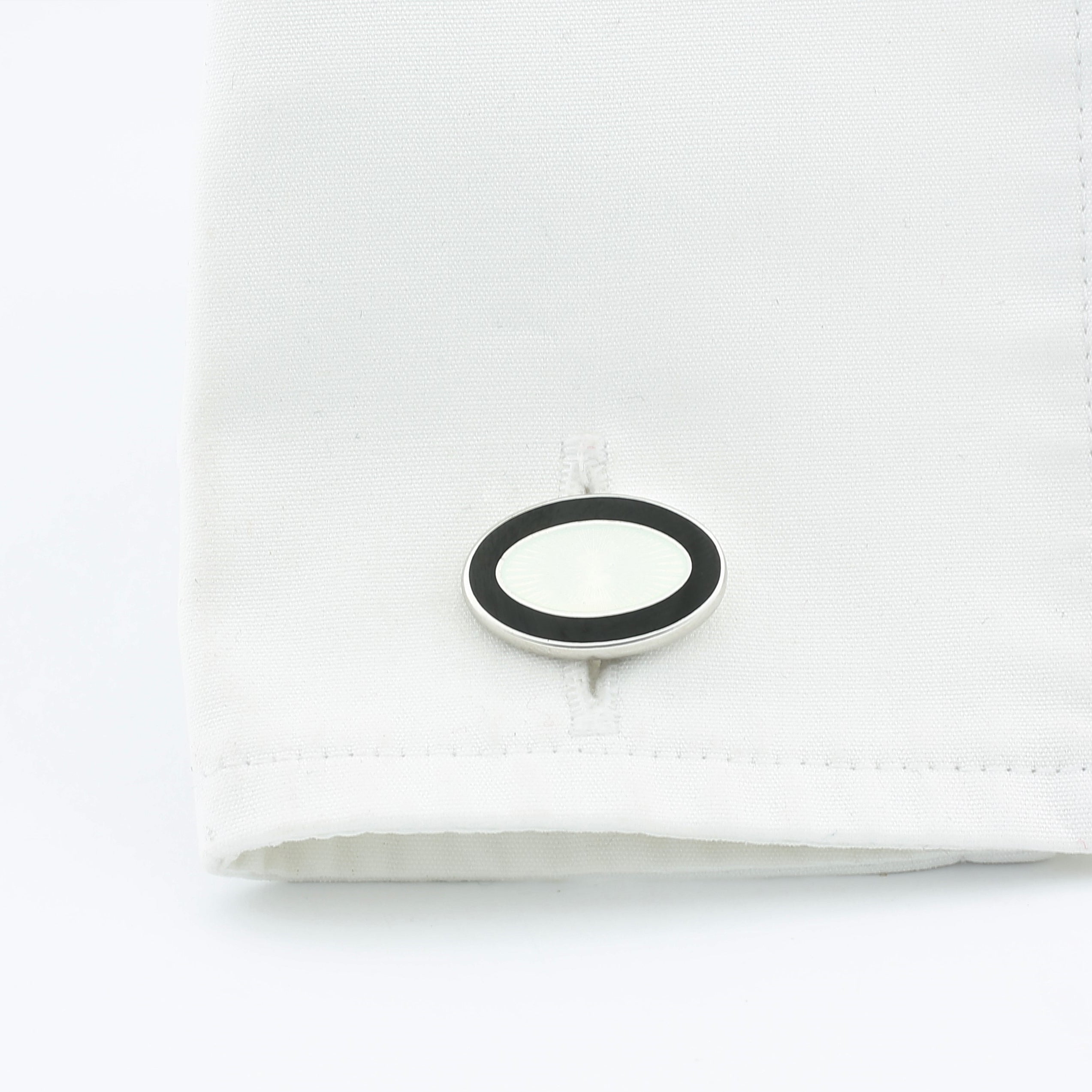 double oval black/white enamel t-bar cufflinks - cuff