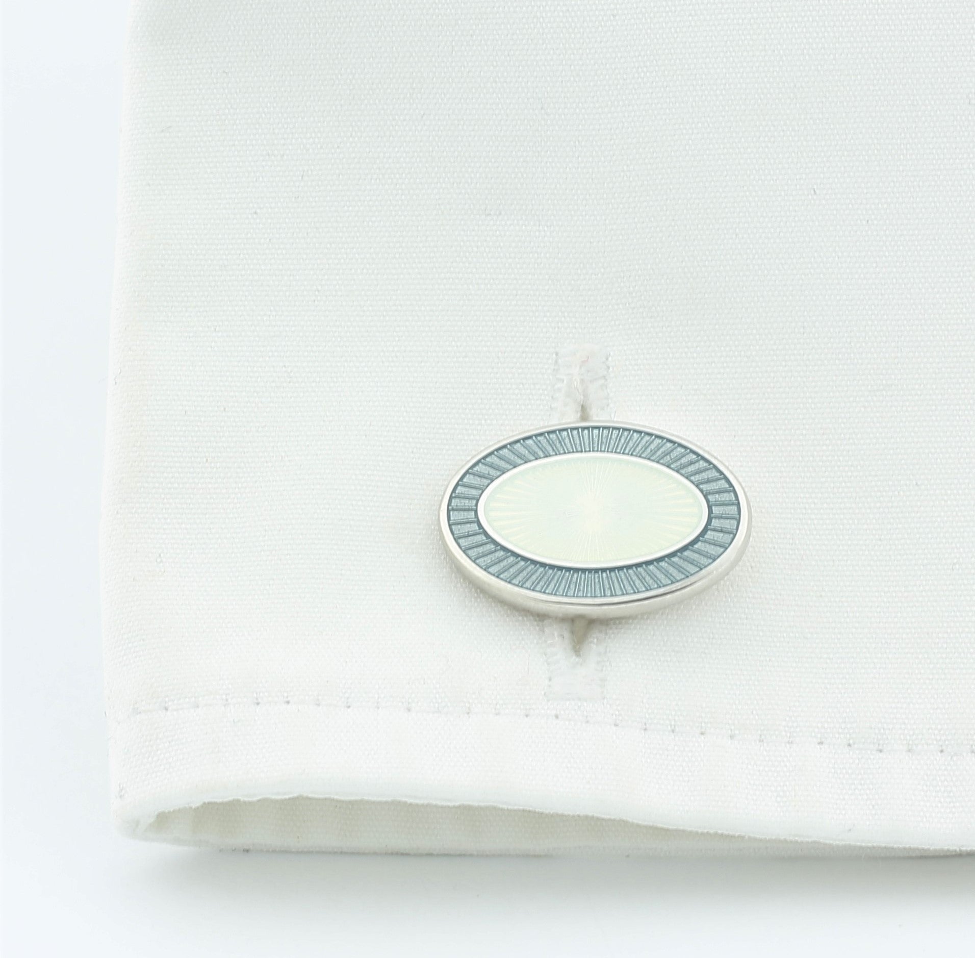 double oval grey/white enamel t-bar cufflinks - cuff