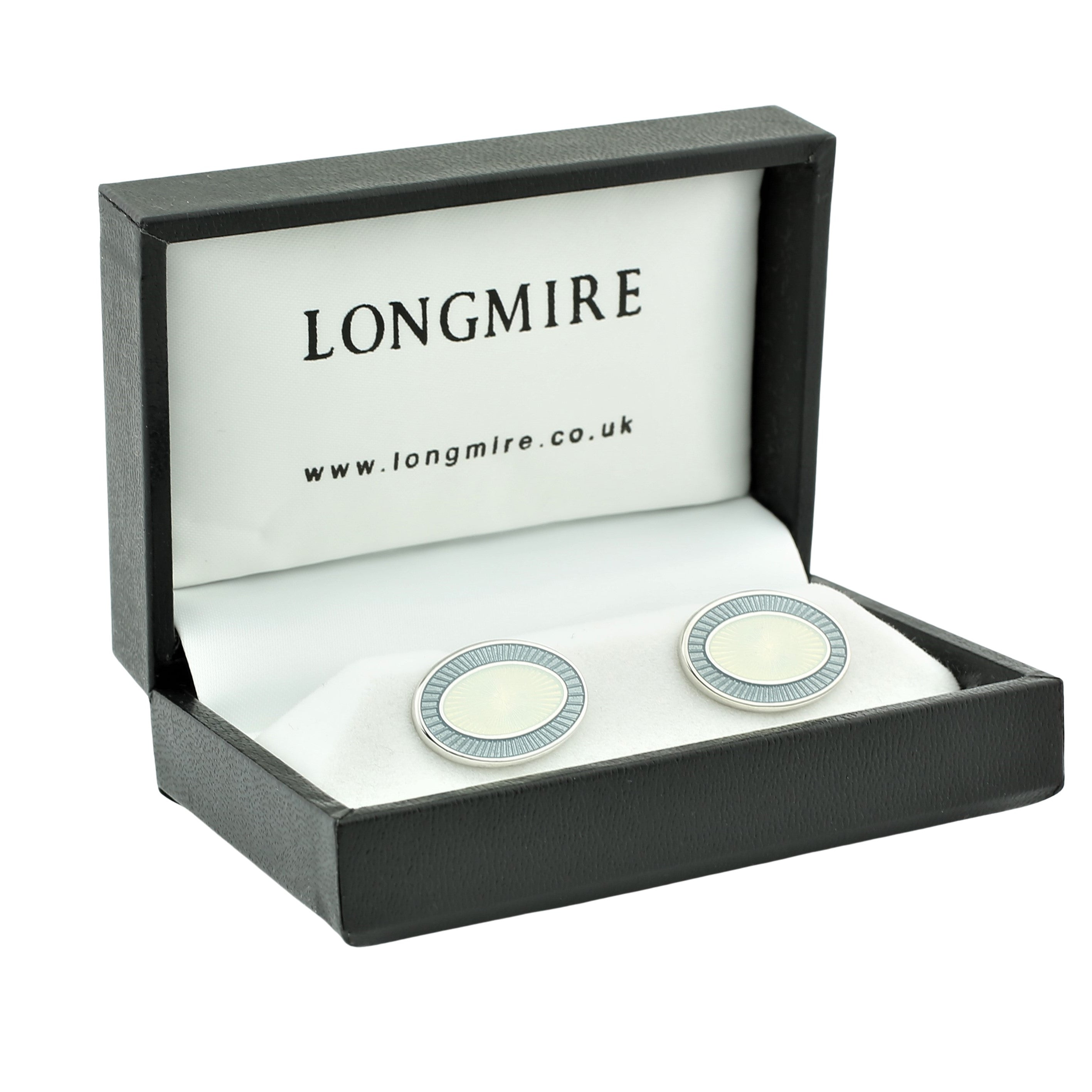 double oval grey/white enamel sterling silver t-bar cufflinks - boxed