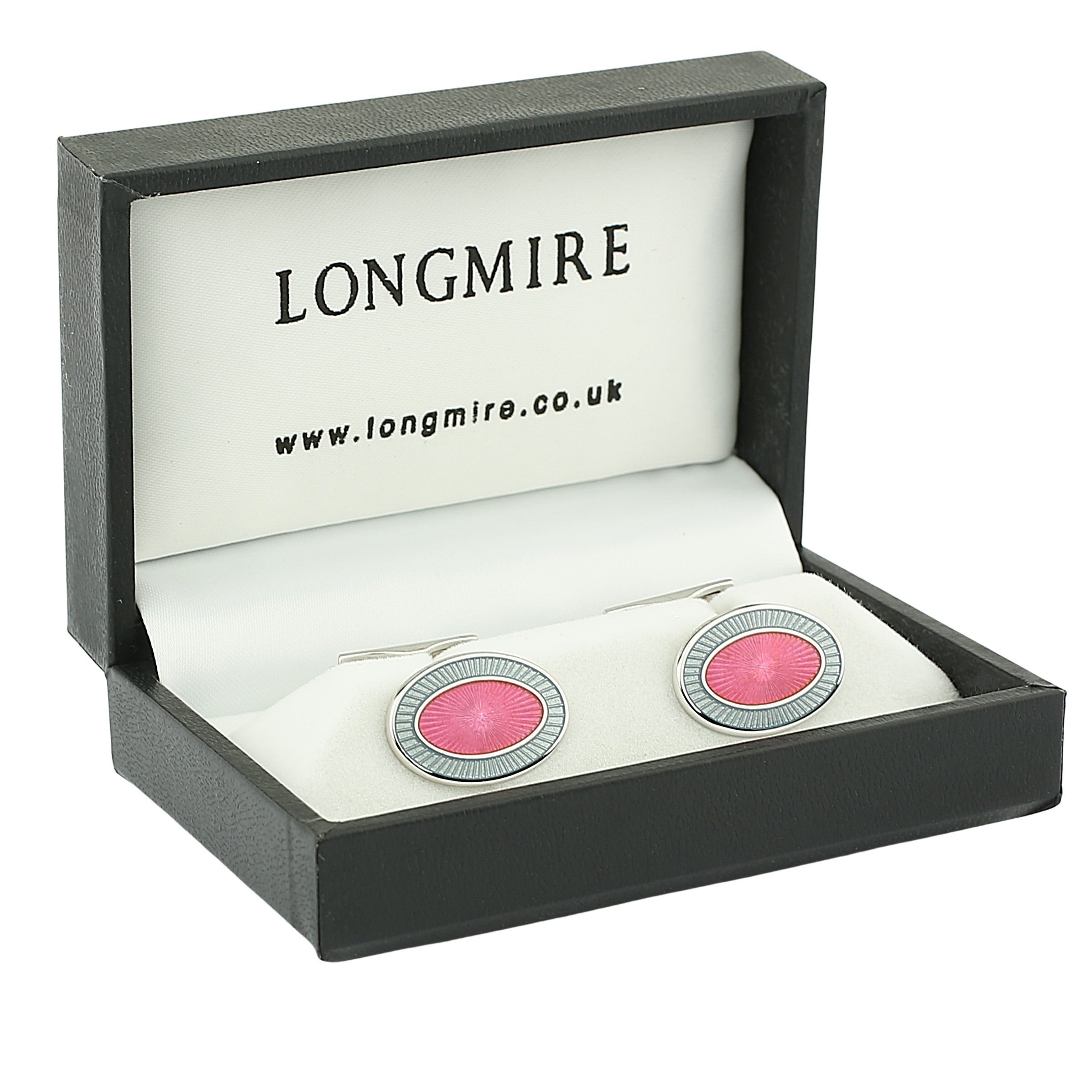 double oval steely grey/fuchsia pink sterling silver t-bar cufflinks - boxed