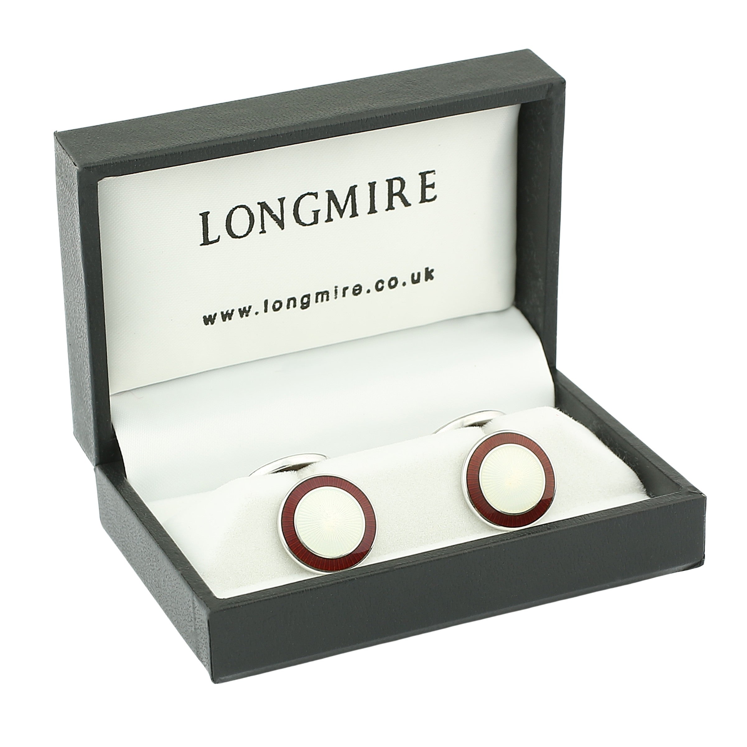 DOUBLE CIRCLE RED/WHITE ENAMEL sterling silver CUFFLINKS - boxed