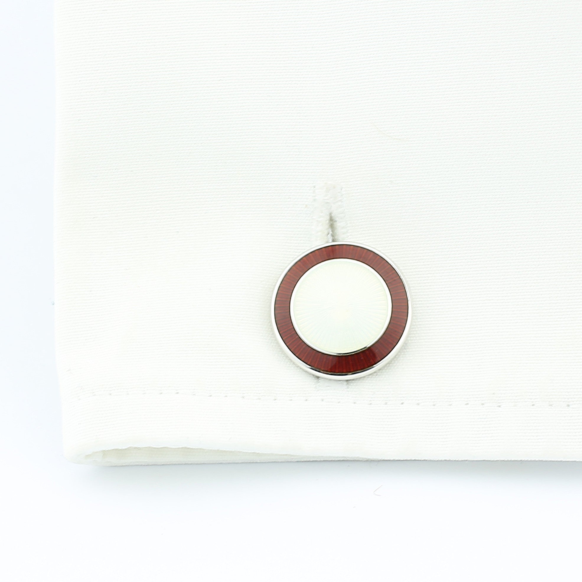 DOUBLE CIRCLE RED/WHITE ENAMEL sterling silver CUFFLINKS - cuff