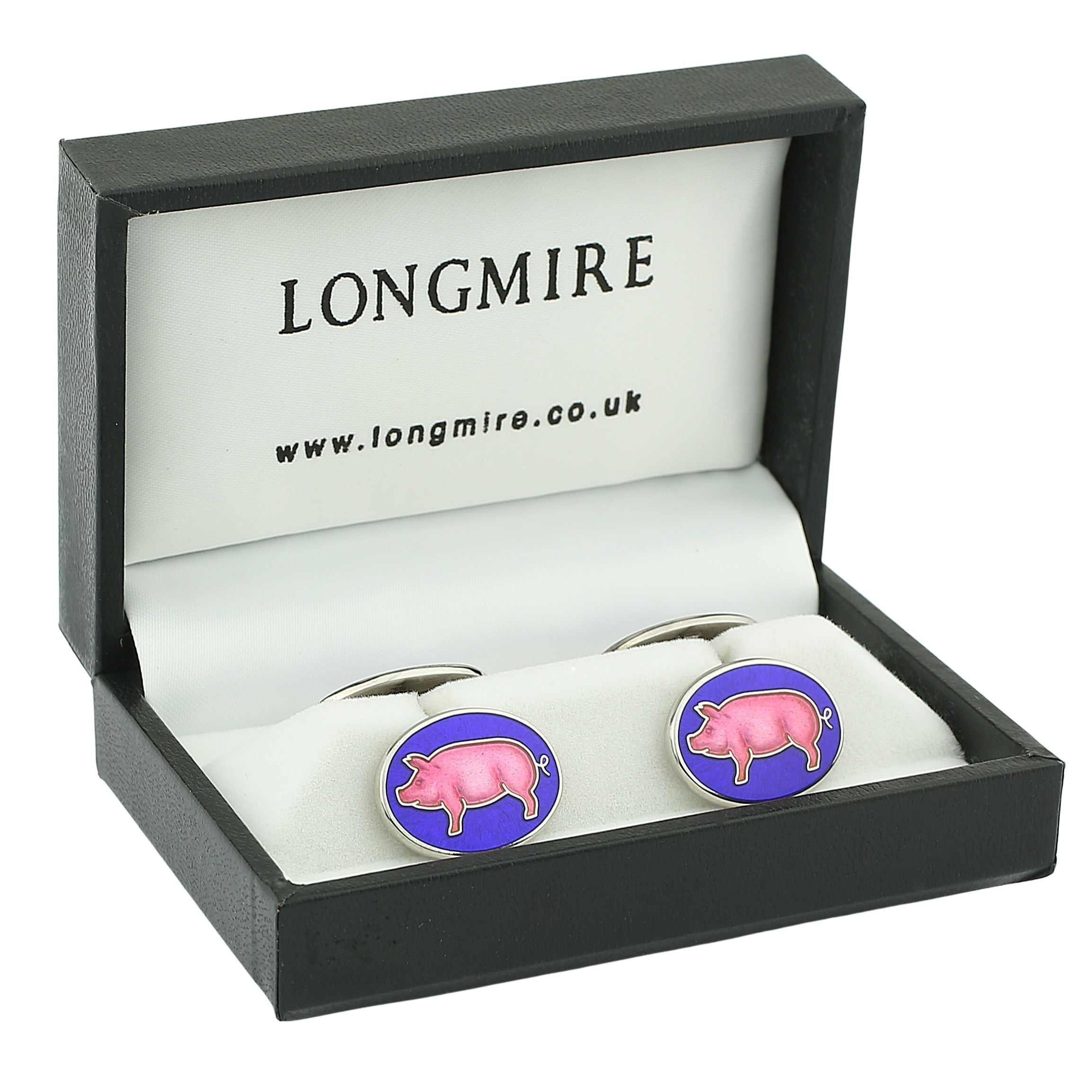 cheeky pink pig enamel and sterling silver cufflinks - boxed