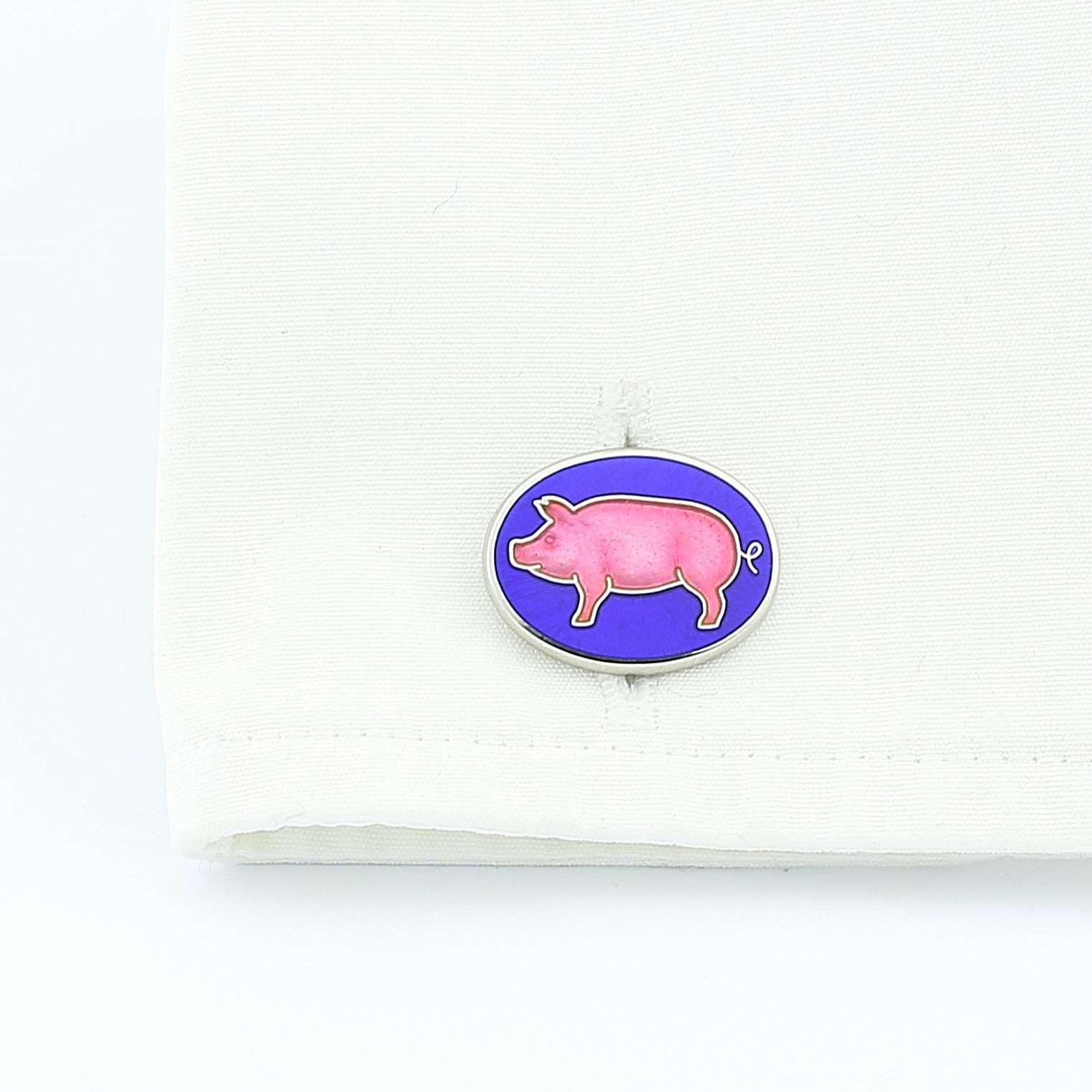 cheeky pink pig enamel and sterling silver cufflinks - cuff