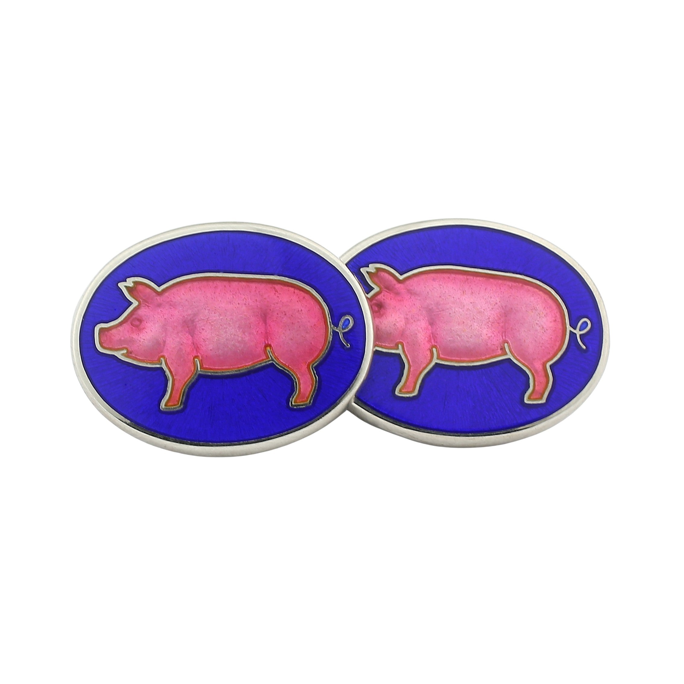 cheeky pink pig enamel and sterling silver cufflinks - main