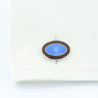 DOUBLE OVAL chocolate BROWN/BLUE ENAMEL sterling silver CUFFLINKS - cuff