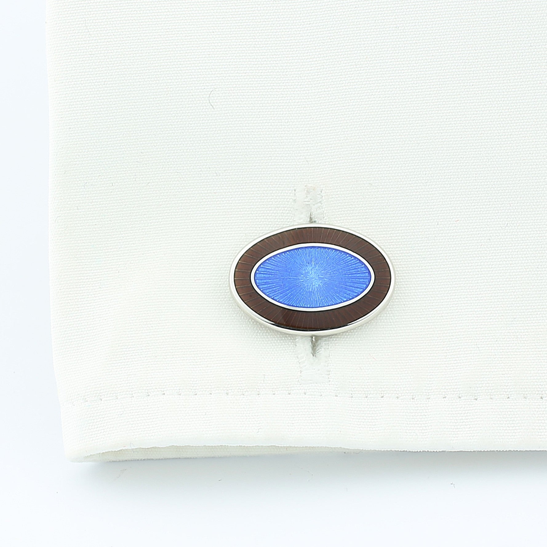 DOUBLE OVAL chocolate BROWN/BLUE ENAMEL sterling silver CUFFLINKS - cuff