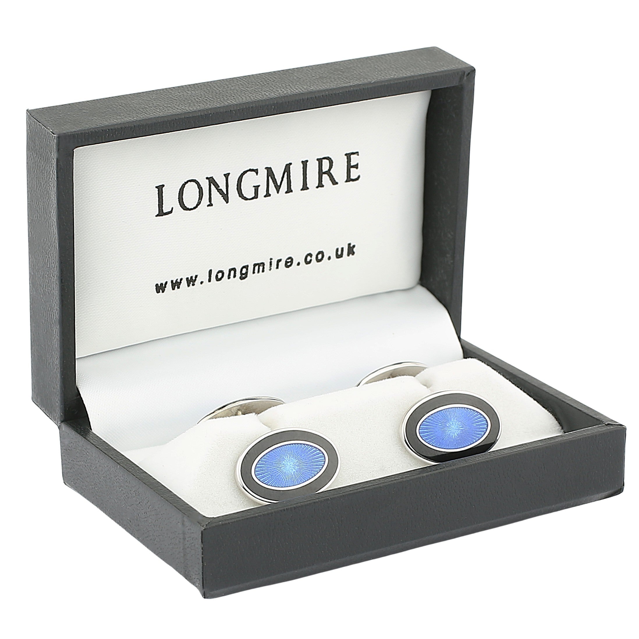 double oval black/pale blue sterling silver cufflinks - boxed