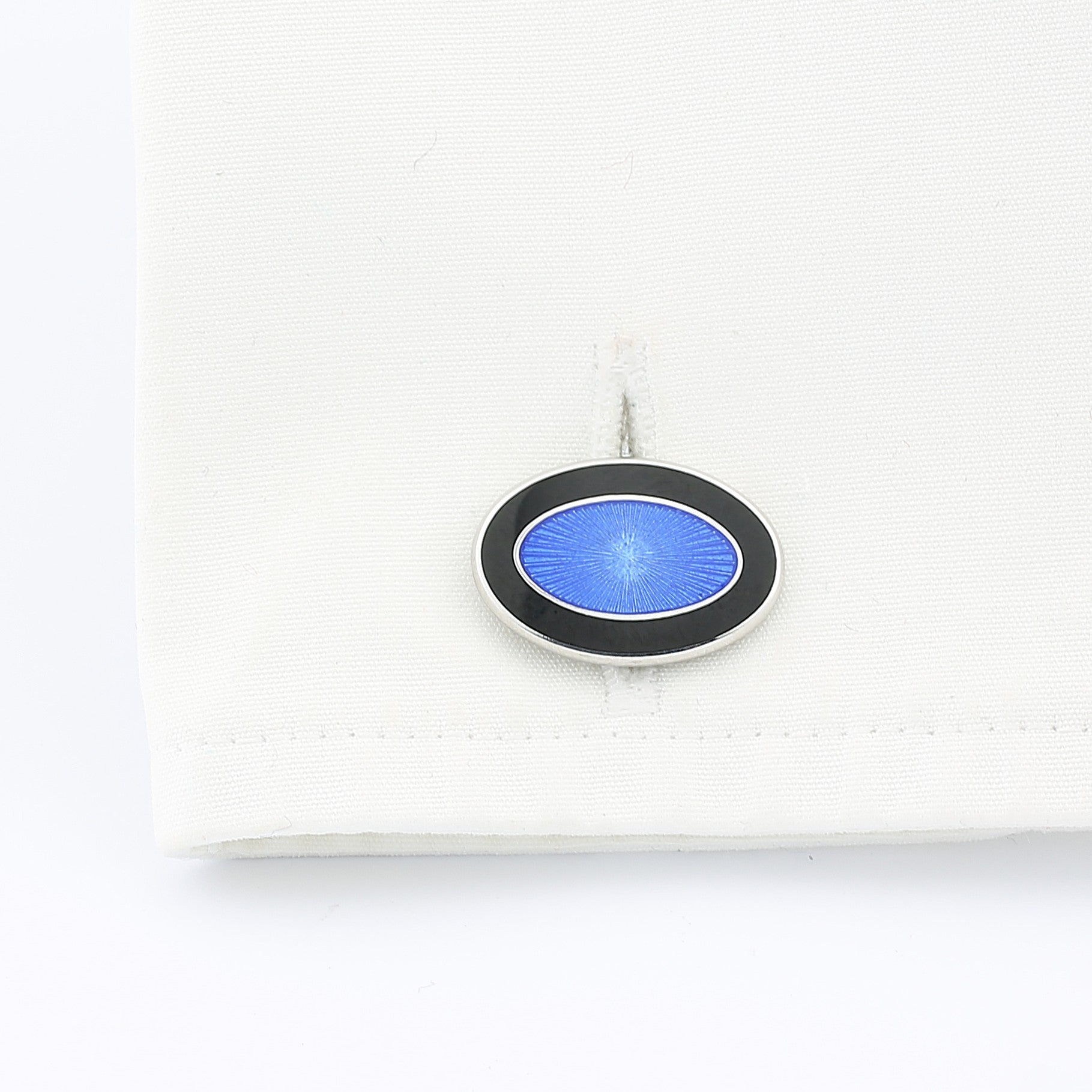 double oval black/pale blue sterling silver cufflinks  - cuff