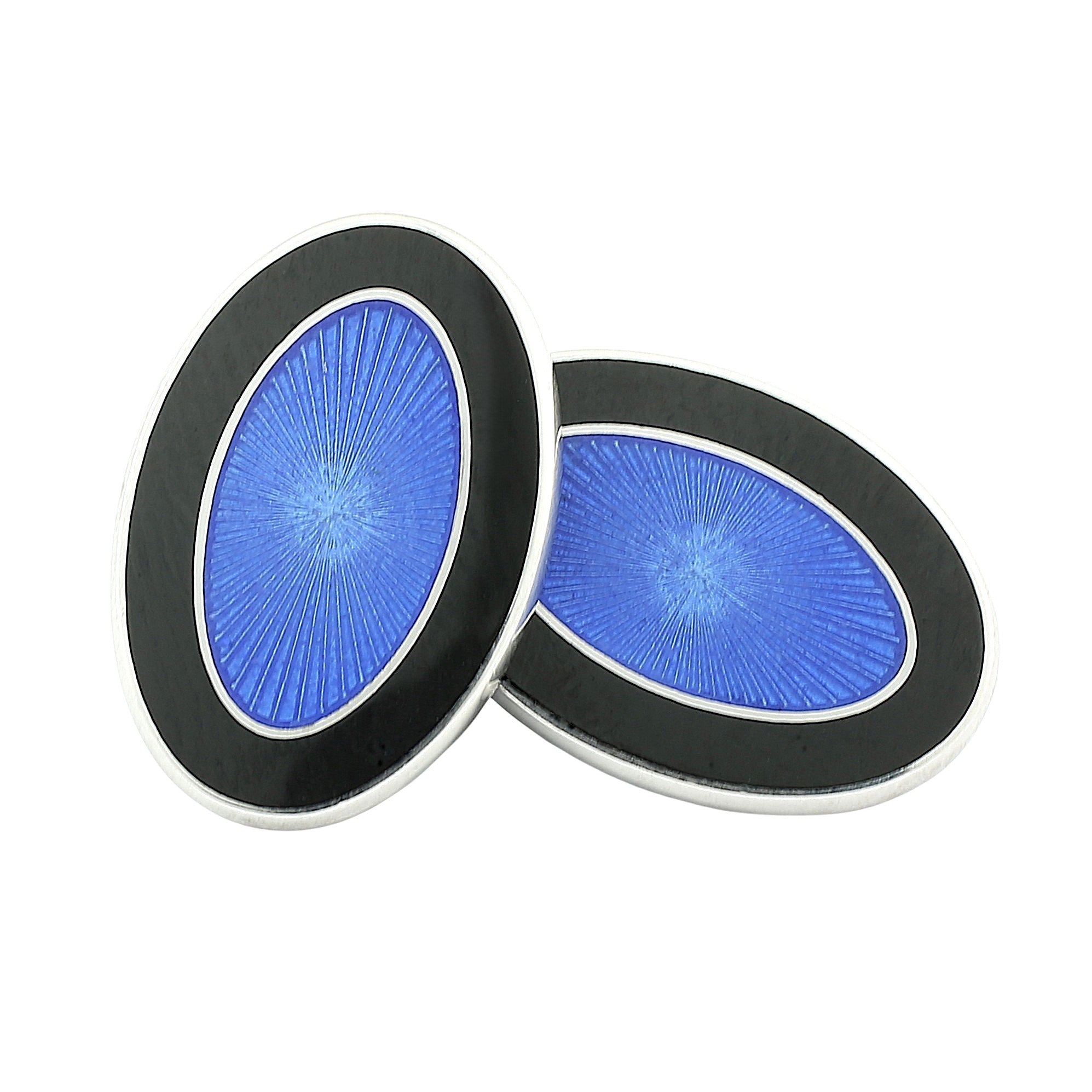 double oval black/pale blue sterling silver cufflinks - main